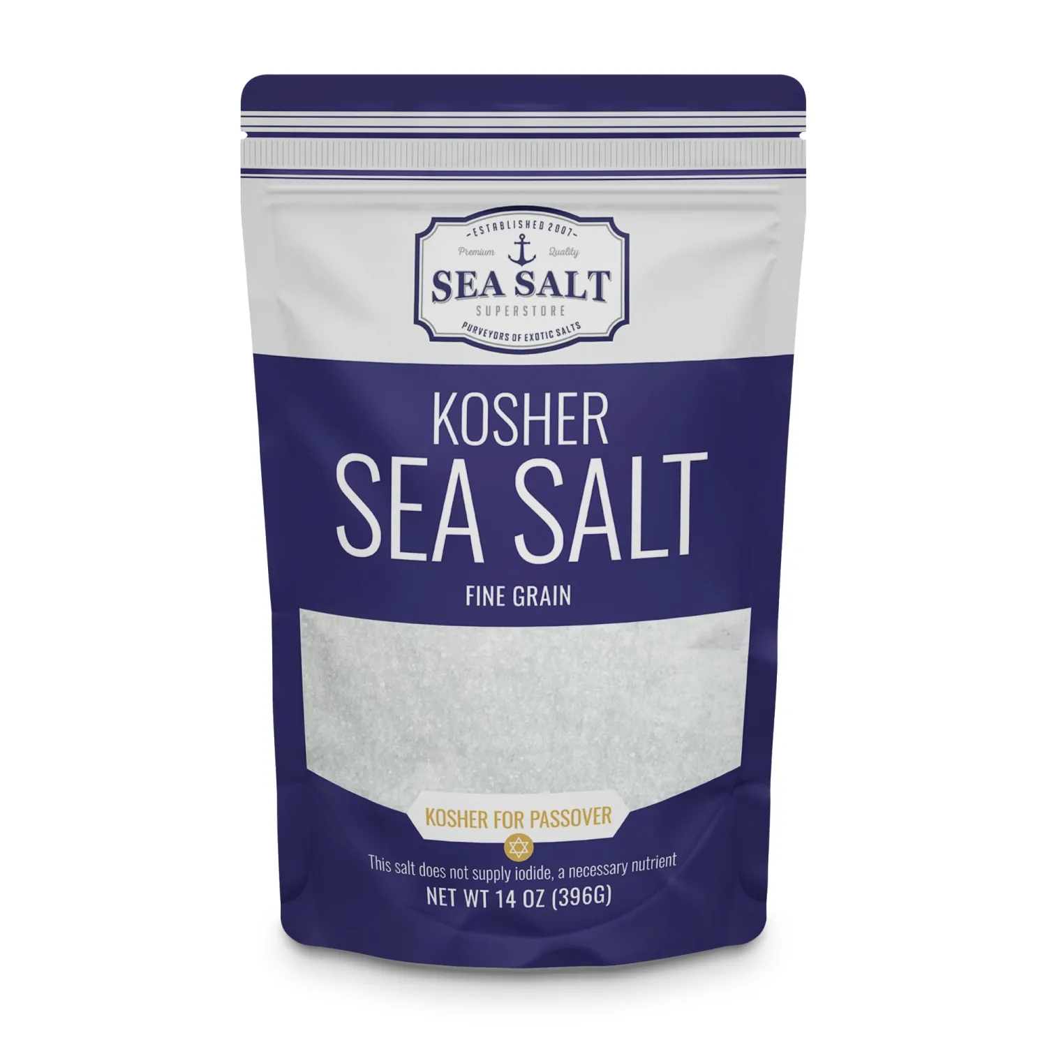 Fine Grain Kosher Salt, Non-Iodized & Natural Fine Replacement for Table Salt for Table Shakers, 14 oz Bag