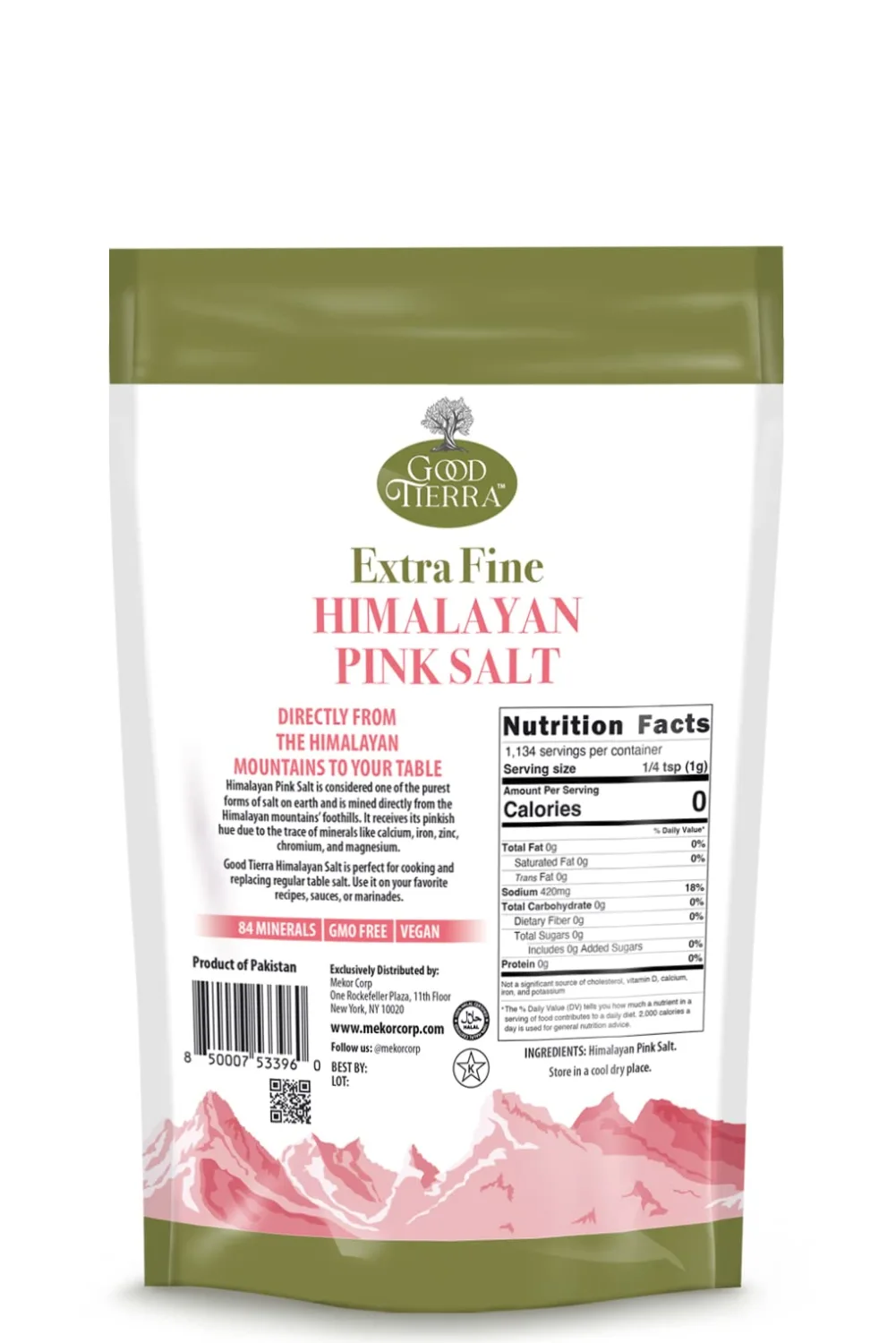 Good Tierra Himalayan Pink Salt in PET Bag - Extra-Fine Grain - 5 lb.
