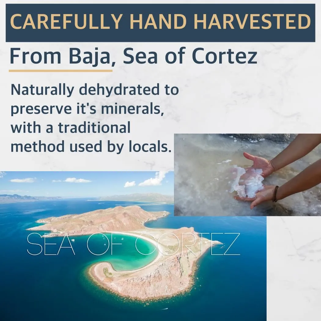 All Goods Products Baja Mineral Sea Salt – Fine Grain, 8 oz, 100% Natural, Hand-Harvested, Loaded with 90+ Essential Minerals, 30% Less Sodium, Kosher, Unrefined.