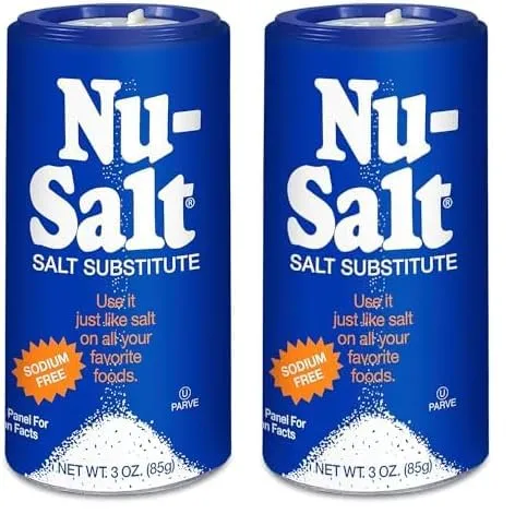 Nu-Salt Sodium-Free Salt Substitute, Contains Potassium Chloride, Table Salt Alternative, Vegan, Good for Chips, Pretzels, French Fries, Popcorn Seasoning, 3oz Shaker Bottle (Pack of 2)
