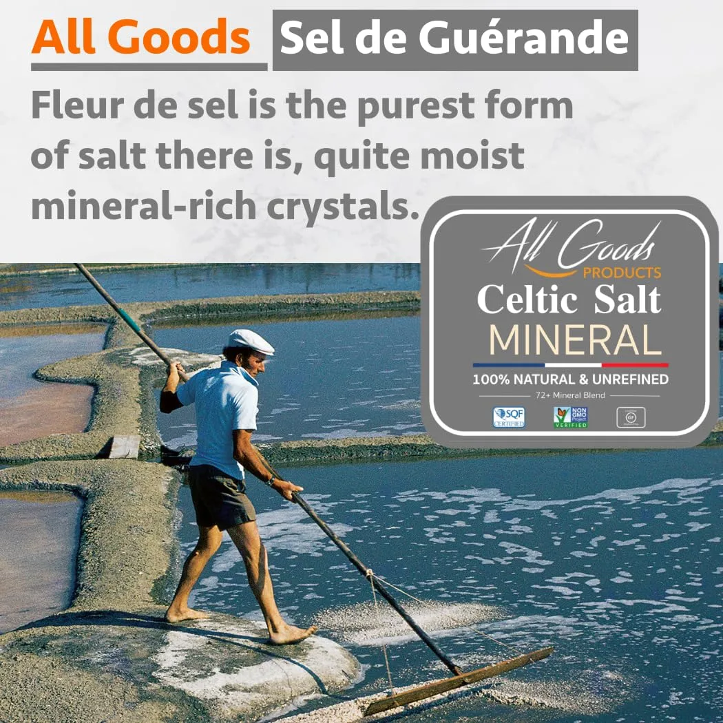 All Goods Organic Celtic Salt – Coarse 5 oz, 82 Minerals, French Gray, Hand-Harvested, Les Guérandais, Unrefined.