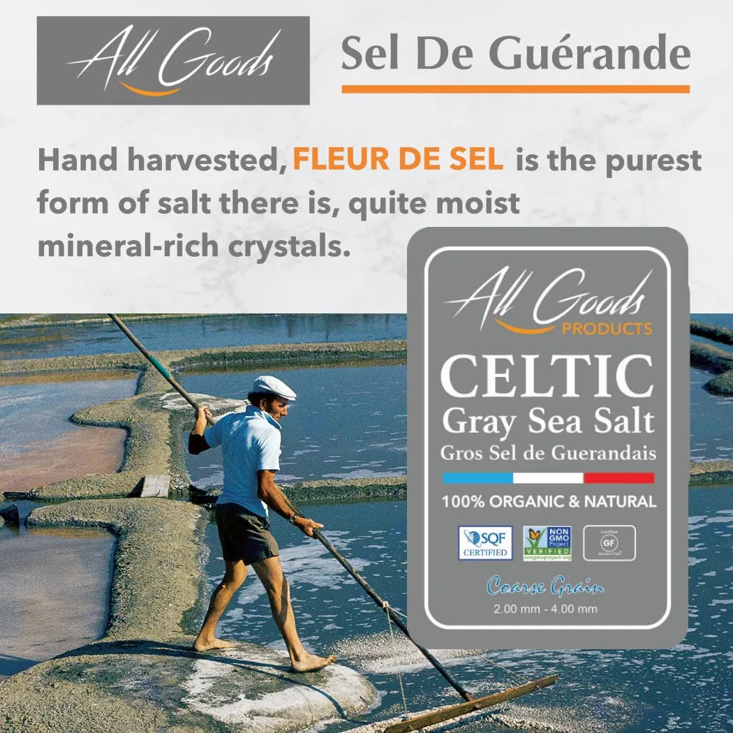 All Goods Mineral Celtic Salt – Coarse 12oz, 82 Minerals, French Gray, Hand-Harvested, Les Guérandais, Unrefined.