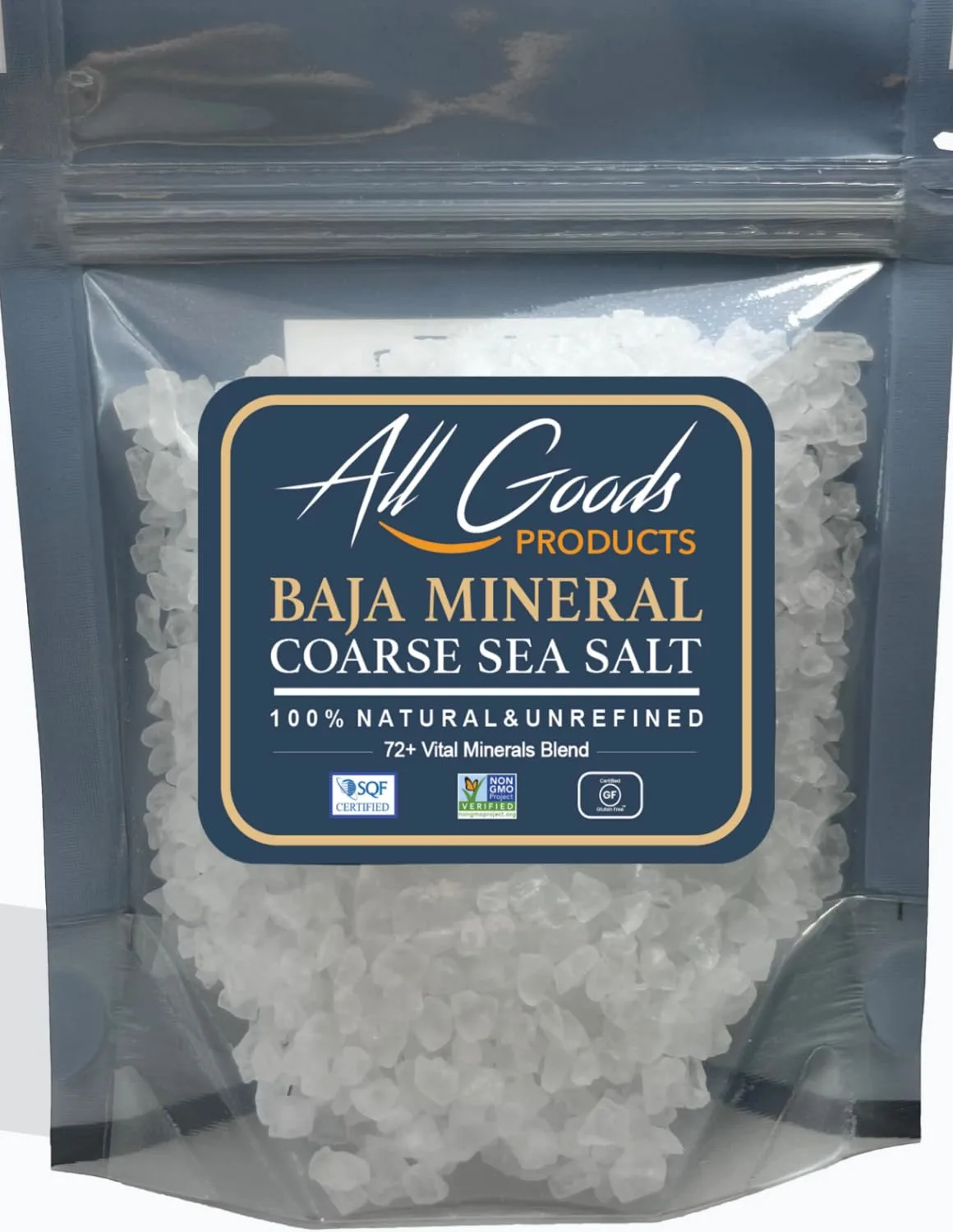 All Goods Products Baja Mineral Coarse Grain Sea Salt, 8 oz Natural Salt from Mexico, Unrefined, Hand-Harvested, Loaded With 72+ Essential Minerals, Kosher, 30% Low Sodium.