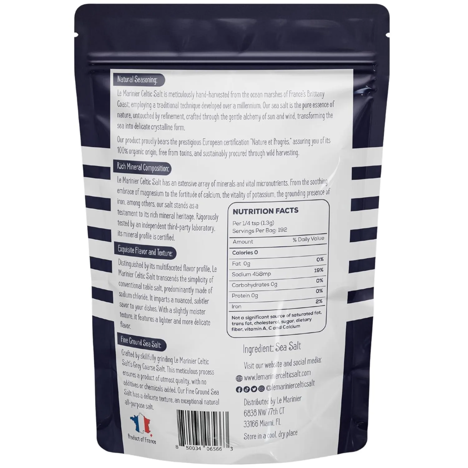 Le Marinier French Sea Salt Fine Ground, 8.81oz – 0.6lb. Mineral Rich 100% Natural and Unrefined Sea Salt Organic Mineral Fine Ground. Hand Harvested Mineral Salt (0.6lb Fine Ground)