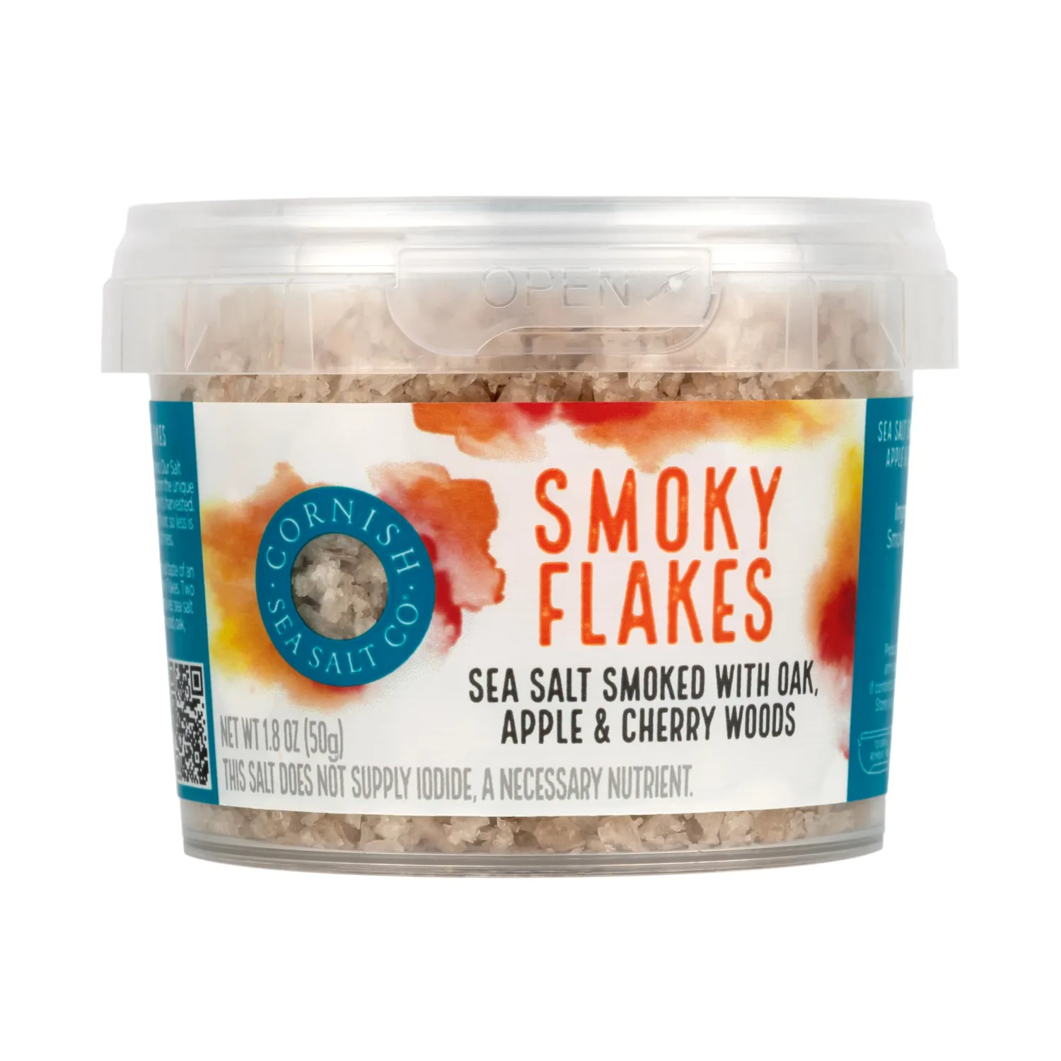 Cornish Sea Salt Smoky Flakes | Cooking & Hydration | Hand-Harvested in Celtic Waters | 1.8 oz Resealable Tub (Pack of 1)