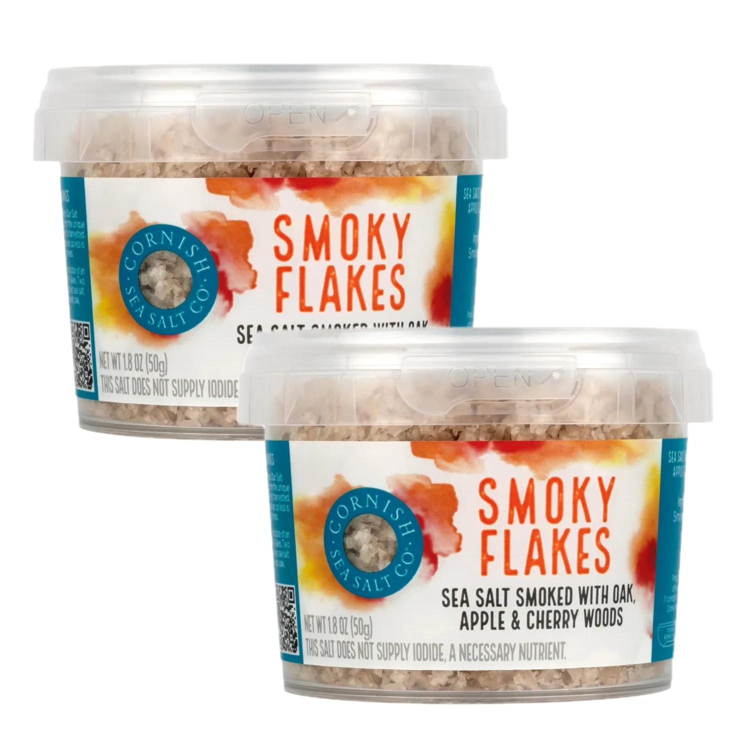 Cornish Sea Salt Smoky Flakes | Cooking & Hydration | Hand-Harvested in Celtic Waters | 1.8 oz Resealable Tub (Pack of 2)