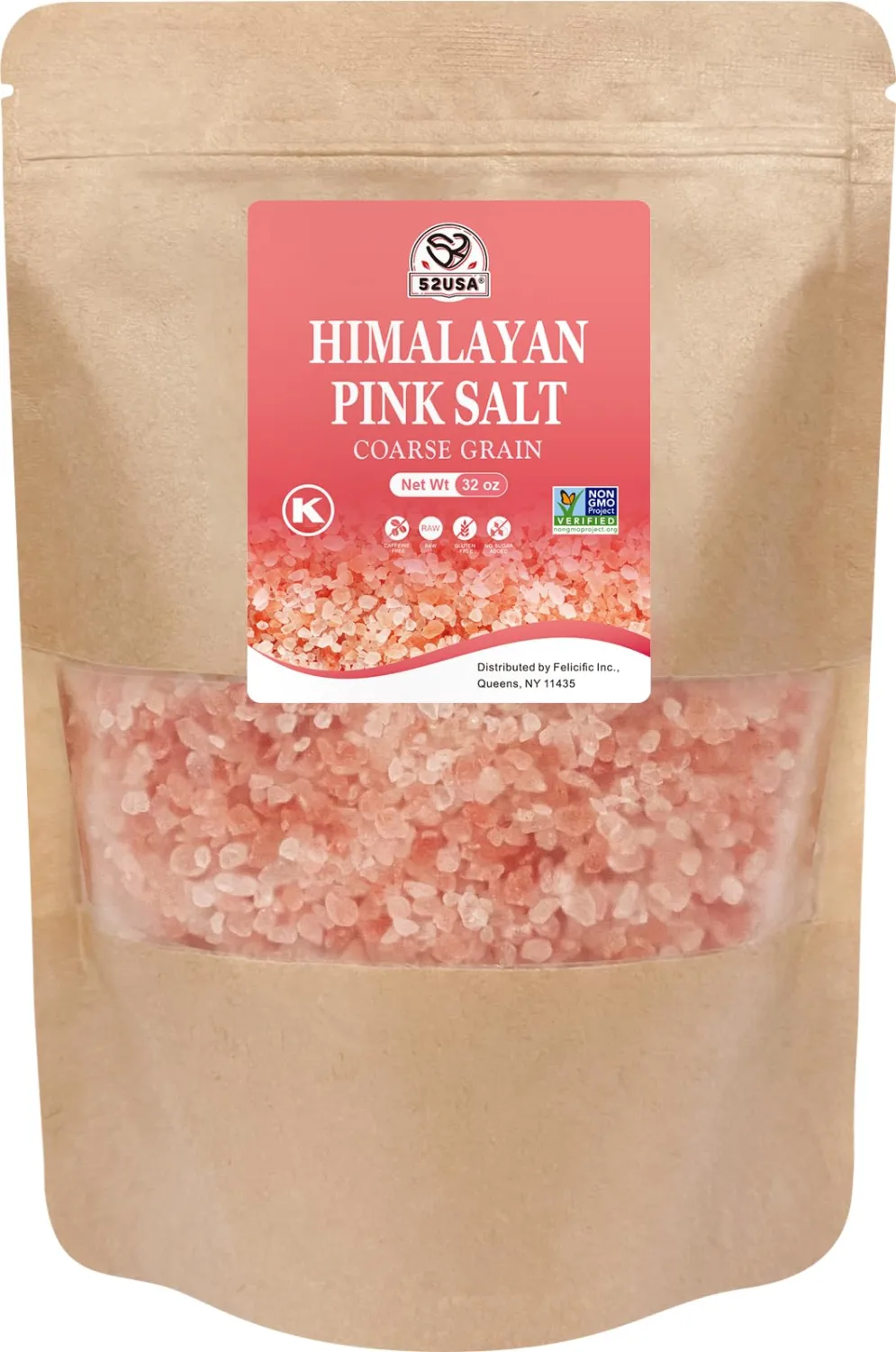 52USA Himalayan Pink Salt Coarse, Pink Himalayan Sea Salt, Coarse Grain 2 lb, Himalayan Salt, Pink Salt, Rock Salt for Grinder Refill, No Artificial Colors, No Additives, No Gluten, Kosher Certified