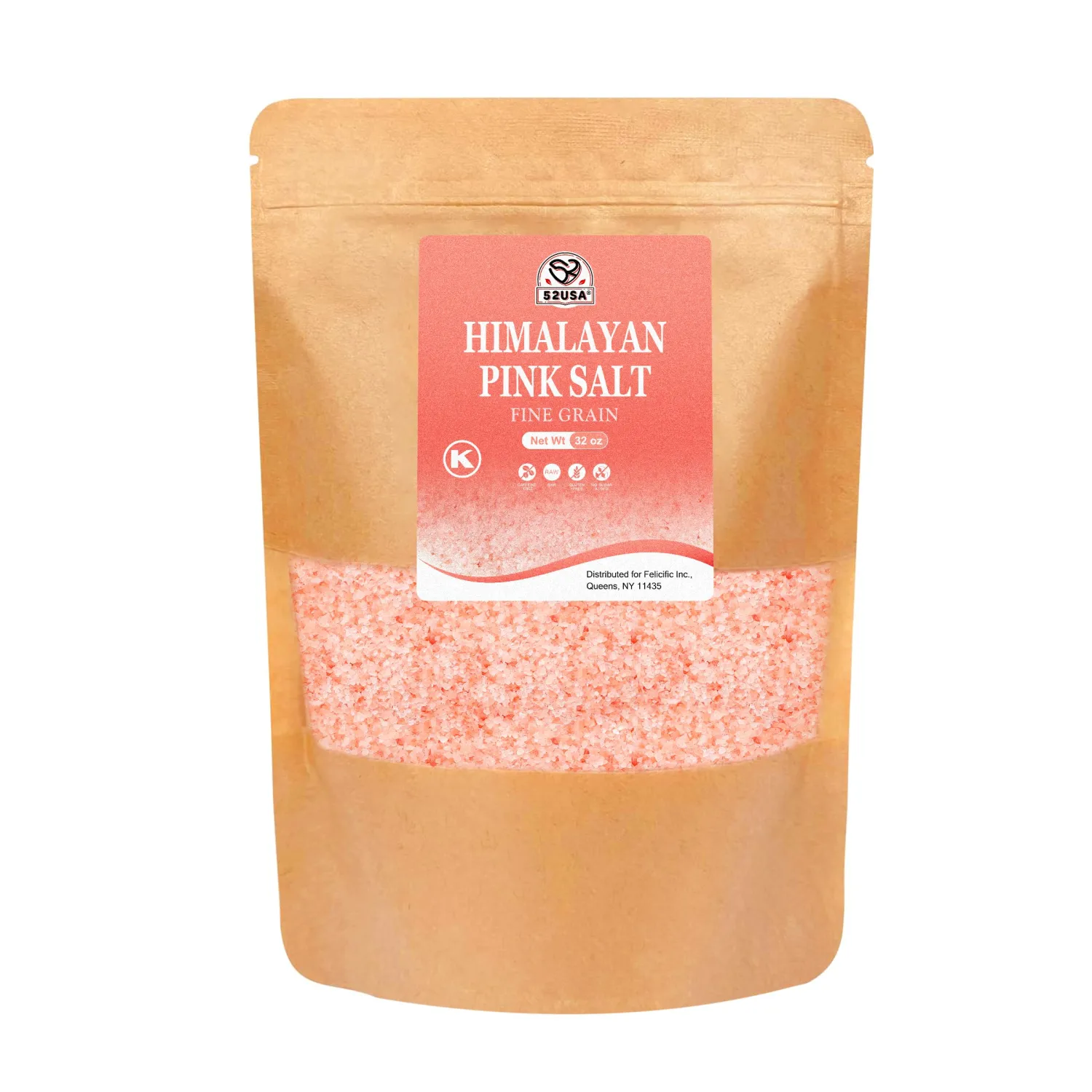 52USA Himalayan Pink Salt Fine, Pink Himalayan Sea Salt, Fine Grain 2 lb, Himalayan Salt, Pink Salt, No Artificial Colors, No Additives, No Gluten, Rock Salt for Grinder Refill, Kosher Salt