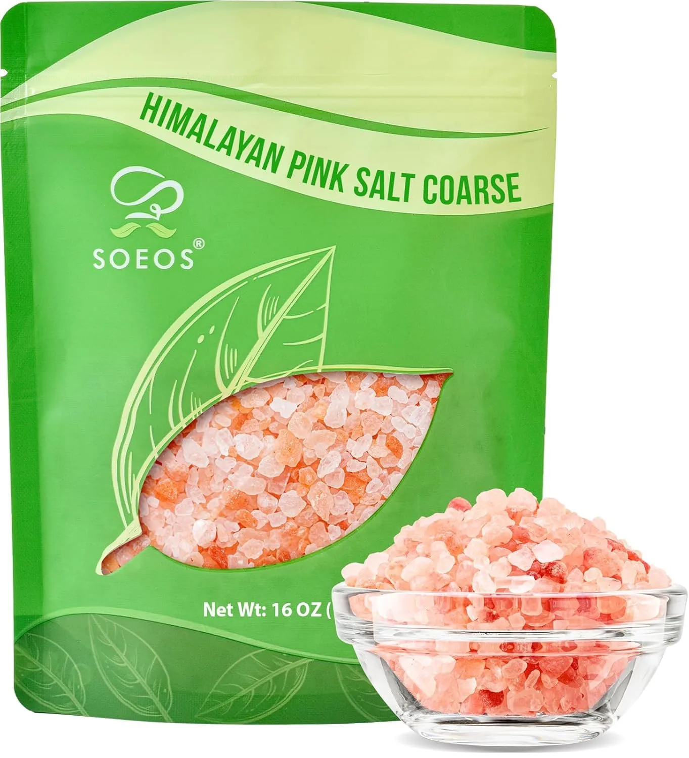 Soeos Himalayan Pink Salt, Coarse Grain, 16 oz (1 Pound), Pink Himalayan Sea Salt, Sea Salt for Grinder Refill