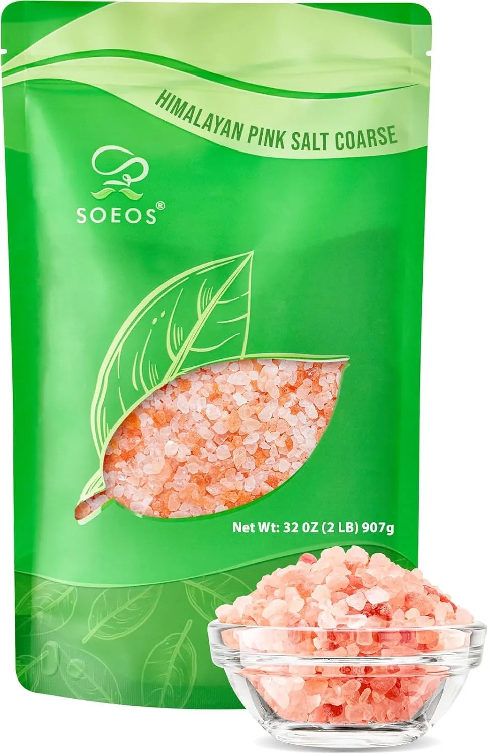 Soeos Himalayan Pink Salt Coarse Grain 32 oz (2 Pound), Non-GMO, Pink Himalayan Sea Salt, Salt for Grinder Refill, Unrefined, Natural, Gourmet Cooking & Seasoning Salt