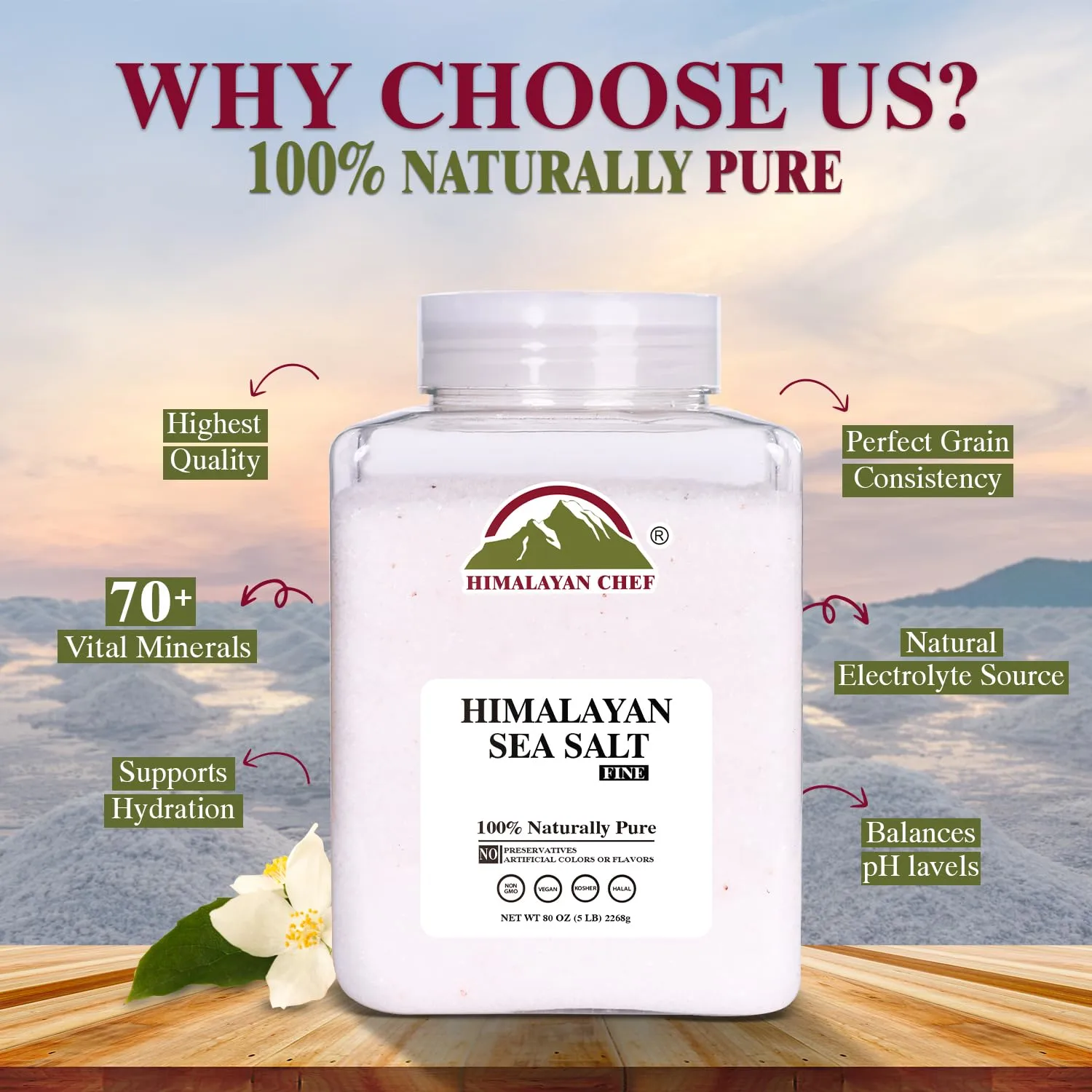 Himalayan Chef Sea Salt Fine Grain, 5 lbs | Rich Minerals, 100% Natural and Unrefined Sea Salt Fine Organic Minerals