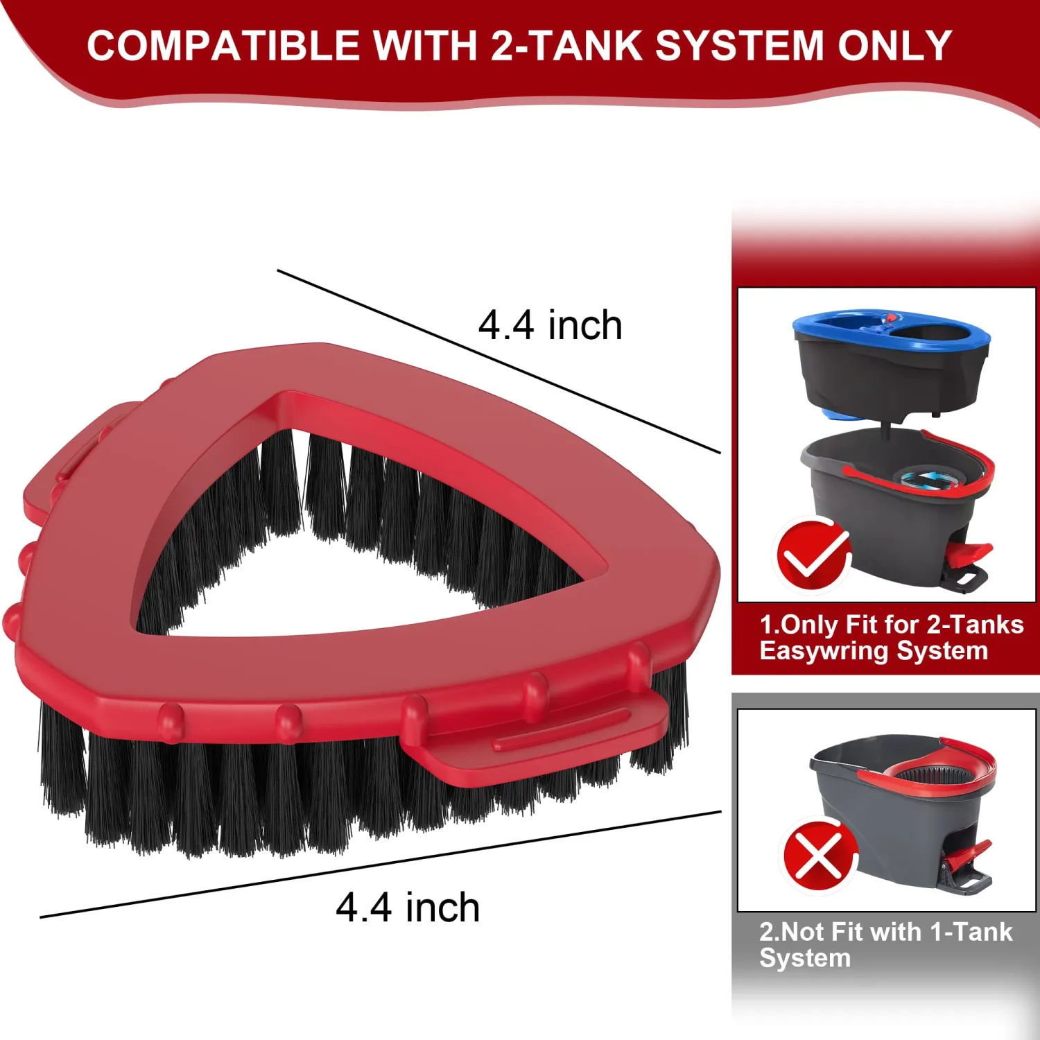 2 Pack Scrubber Mop Head Scrub Brush Head for O-Cedar RinseClean 2 Tank System, Scrub Brush Attachment for Ocedar Spin Mop Scrubber Head Stiff Triangle Mop Head for Floor Shower Cleaning Accessories