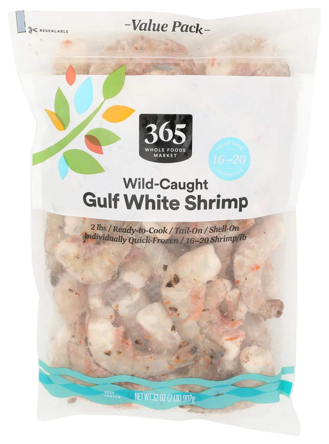 365 by Whole Foods Market, Value Pack Shrimp White Gulf Wild 16/20 Frozen, 32 Ounce