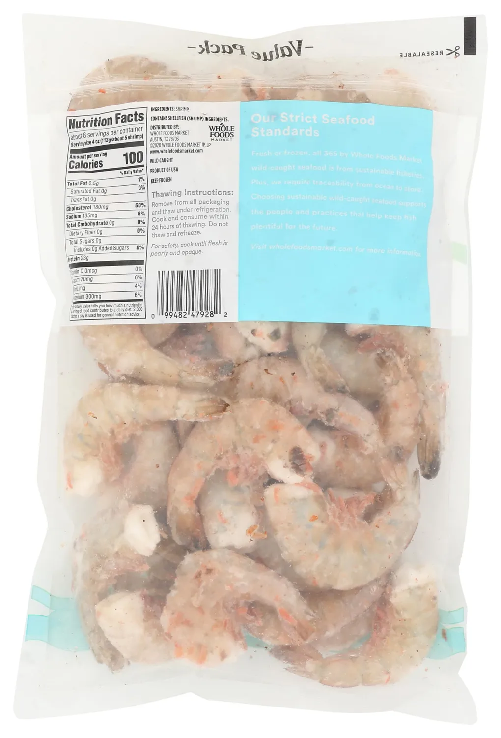 365 by Whole Foods Market, Value Pack Shrimp White Gulf Wild 16/20 Frozen, 32 Ounce