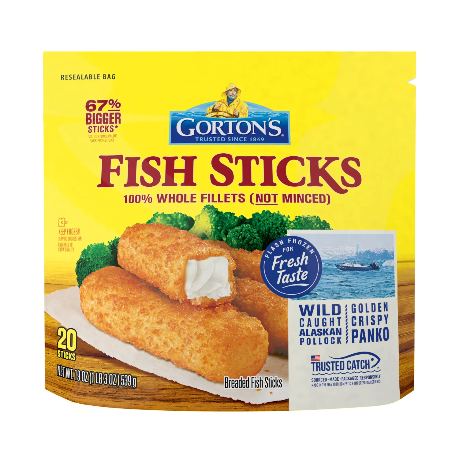 Gorton's, Crunchy Breaded Fish Sticks, 19 oz (Frozen)