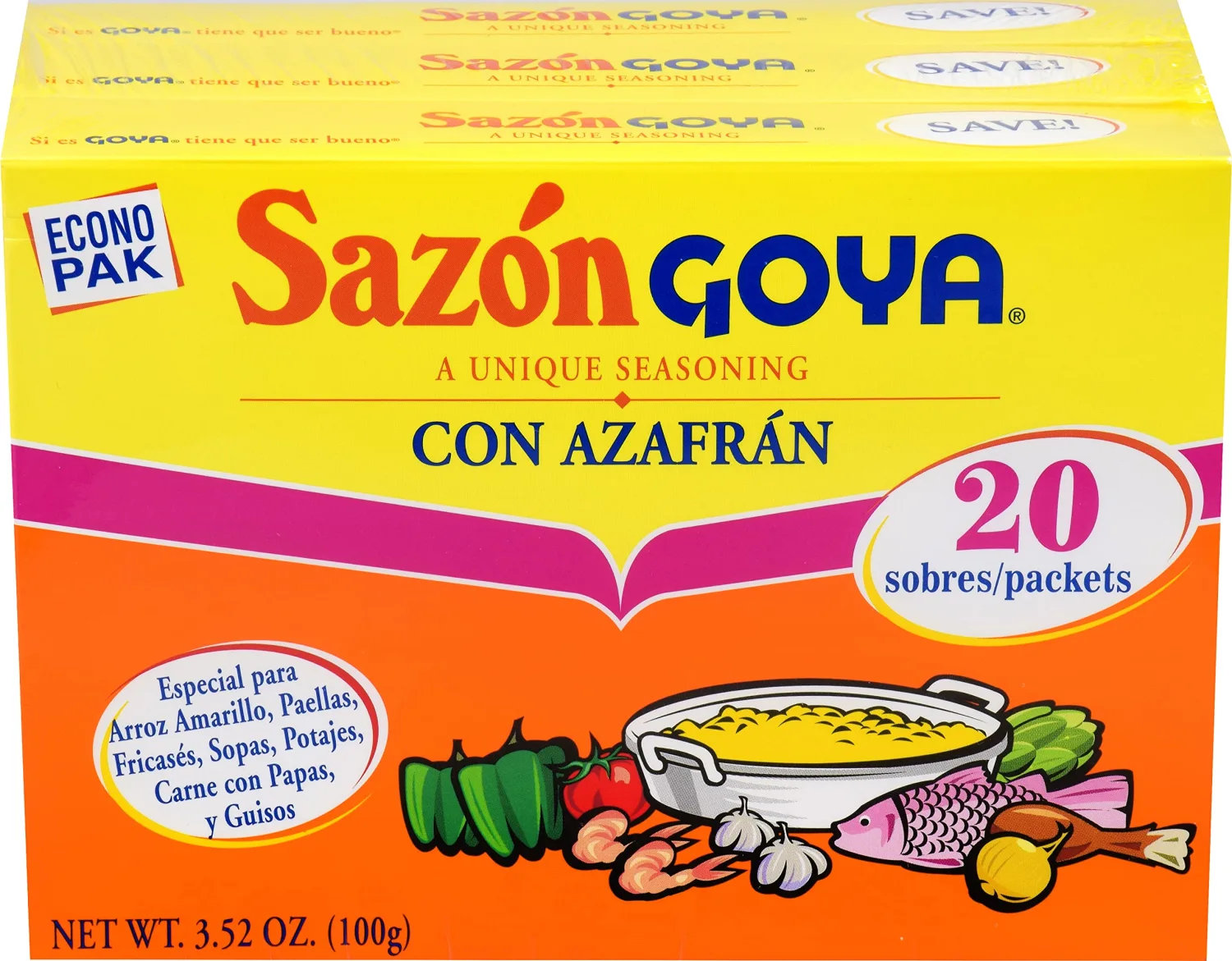 Goya Foods Sazón Seasoning With Azafran 3.52 Ounce (Pack of 3)