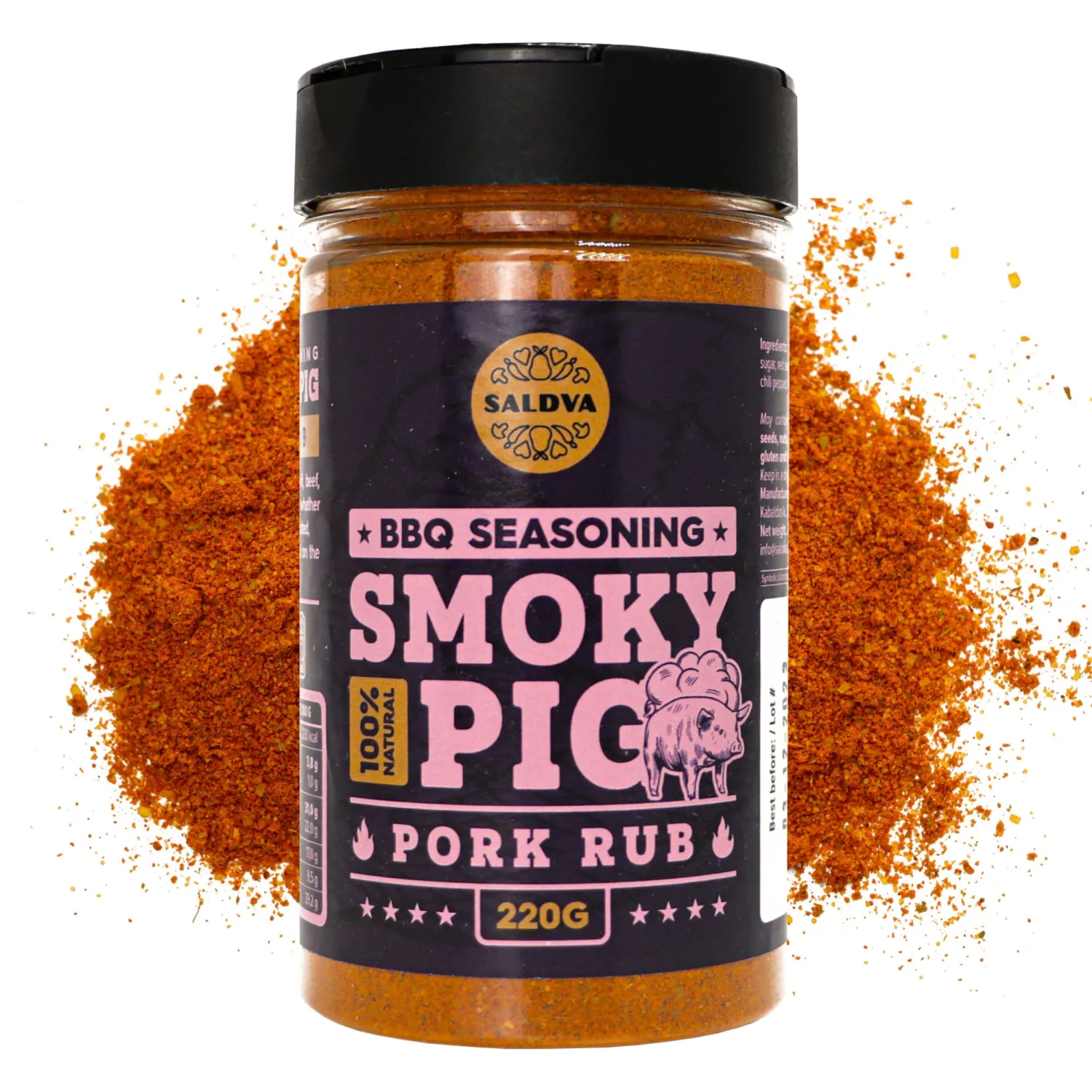 Smoky Pig BBQ Pork Rub - 100% Natural Seasoning - Perfect Blend Of Spices For Smoky BBQ And Grill Pork Dishes - Large Jar (220g)