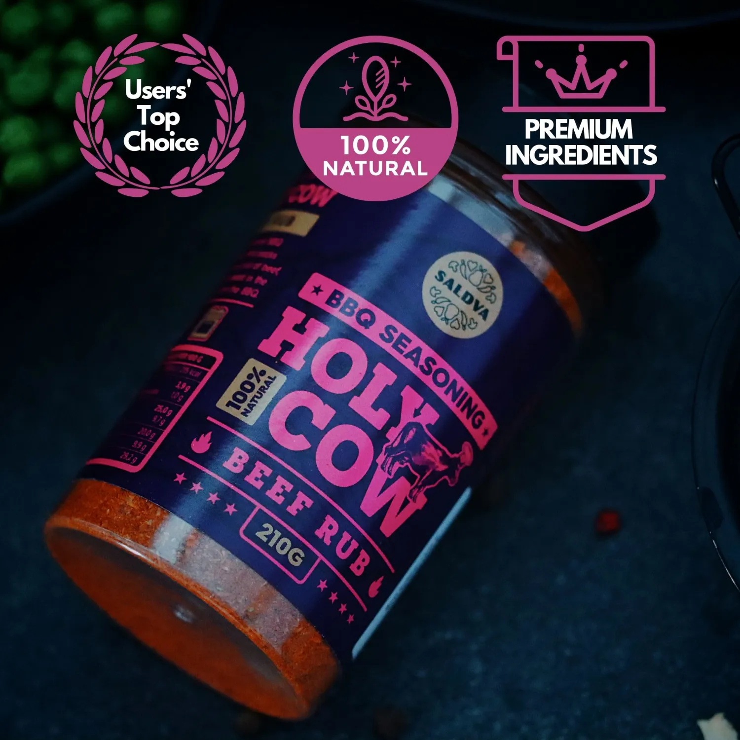 Holy Cow BBQ Beef Rub - 100% Natural Seasoning - Packs Amazing Flavour Into Any Cut Of Beef For Wonderful BBQ And Grill Dishes - Perfectly Balanced Blend Of Spices - Large Jar (210g)