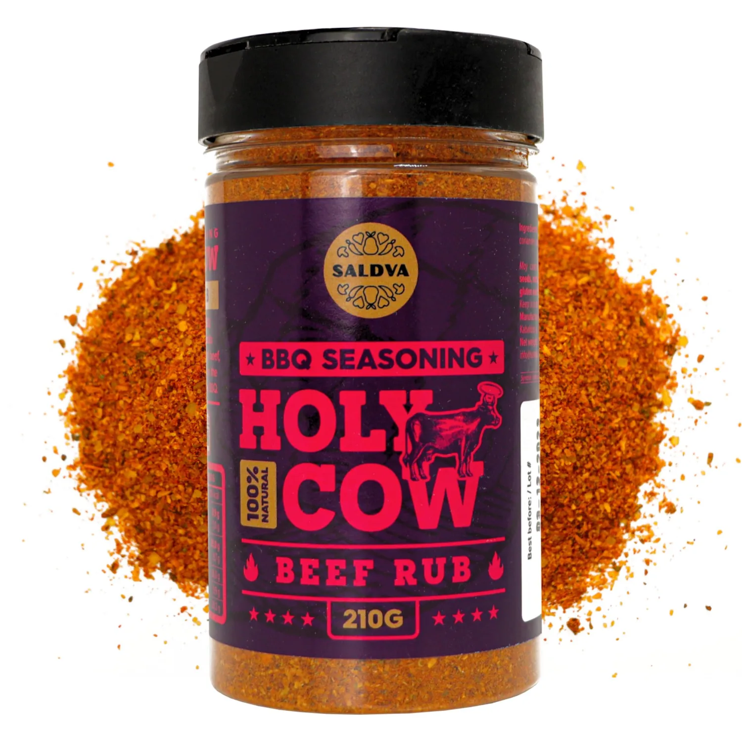 Holy Cow BBQ Beef Rub - 100% Natural Seasoning - Packs Amazing Flavour Into Any Cut Of Beef For Wonderful BBQ And Grill Dishes - Perfectly Balanced Blend Of Spices - Large Jar (210g)