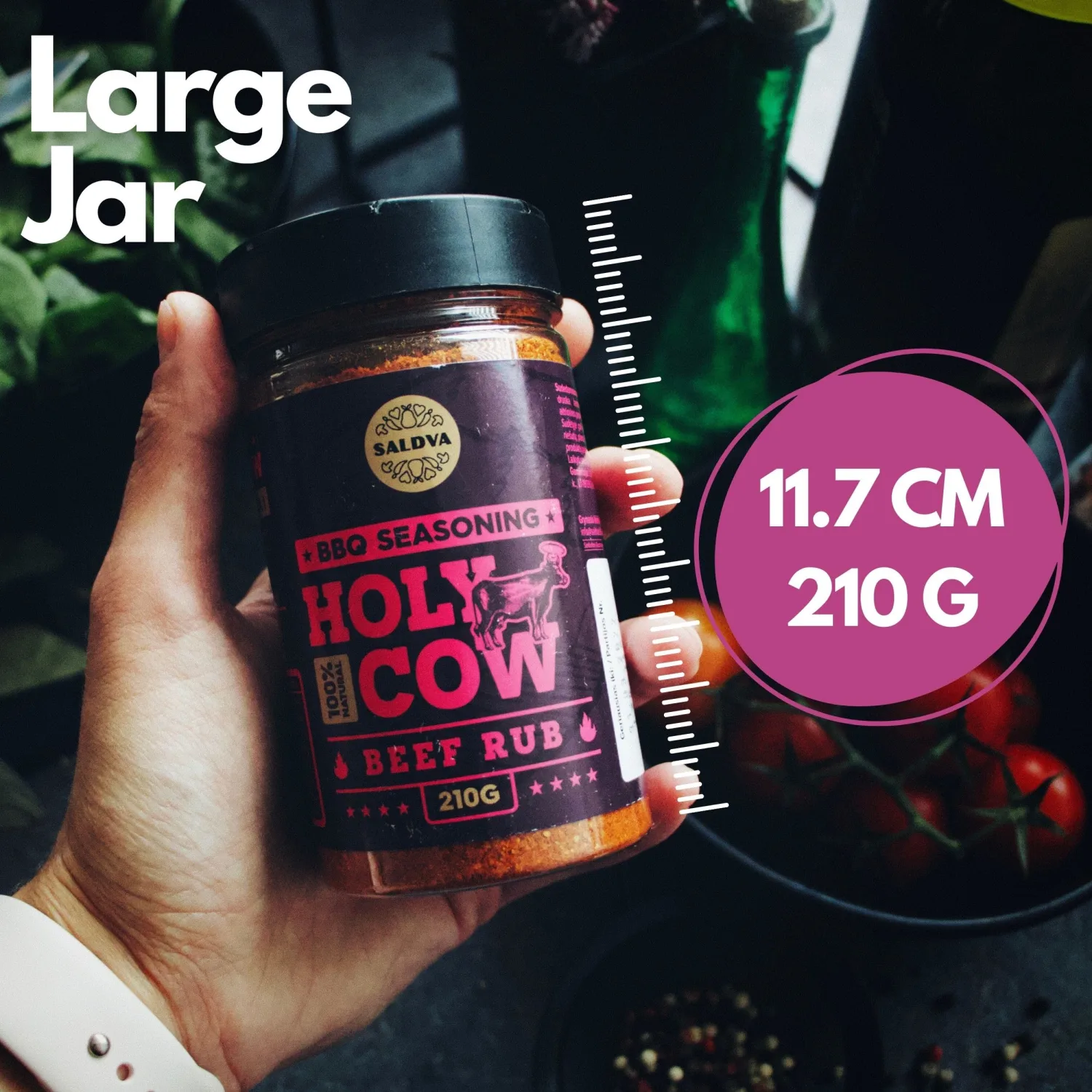 Holy Cow BBQ Beef Rub - 100% Natural Seasoning - Packs Amazing Flavour Into Any Cut Of Beef For Wonderful BBQ And Grill Dishes - Perfectly Balanced Blend Of Spices - Large Jar (210g)