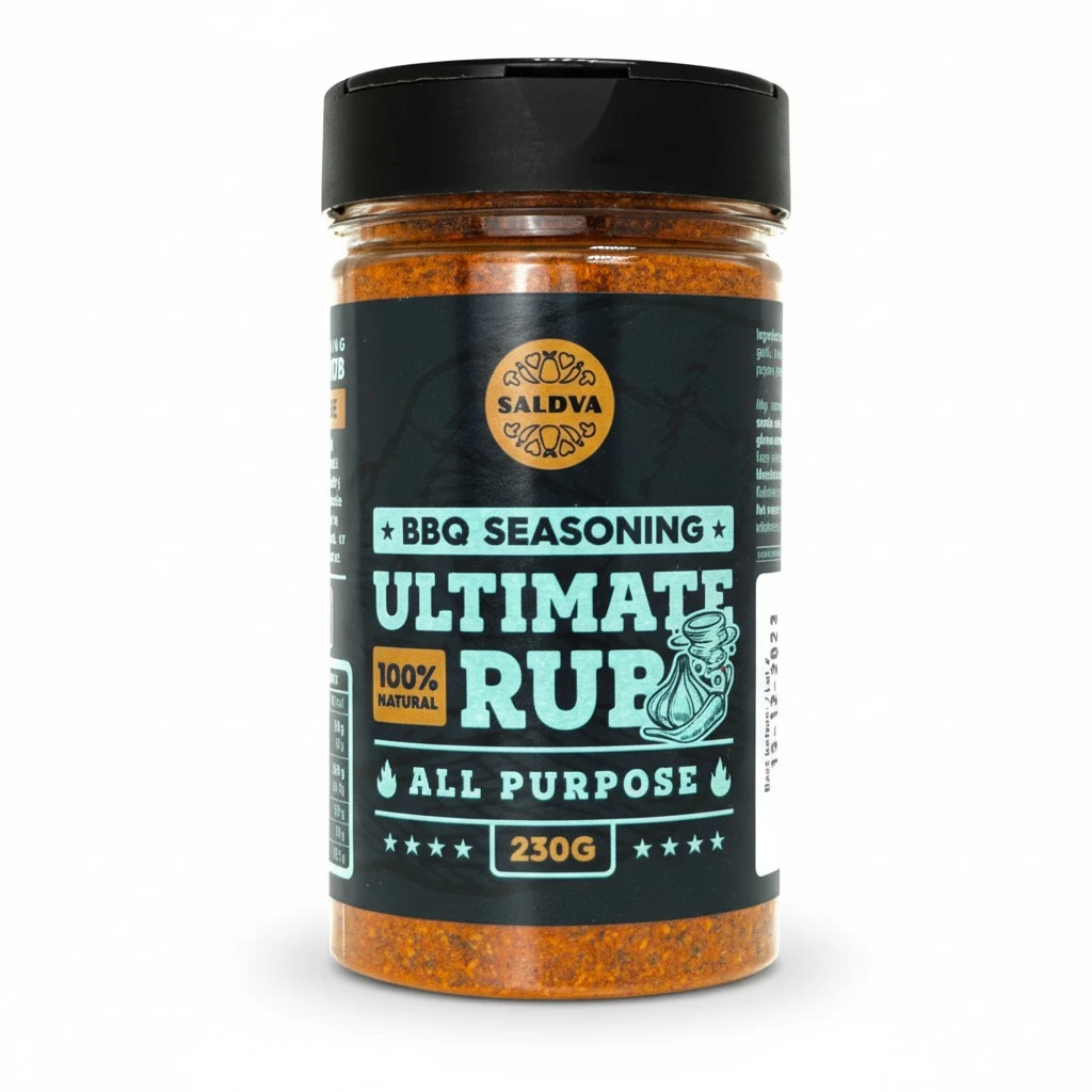 Ultimate Rub BBQ All Purpose Seasoning - 100% Natural and Universal Seasoning - Flavourful All-Round Blend of Spices for Amazing Beef, Pork, Poultry, Vegetable BBQ Dishes - Large Jar (230g)