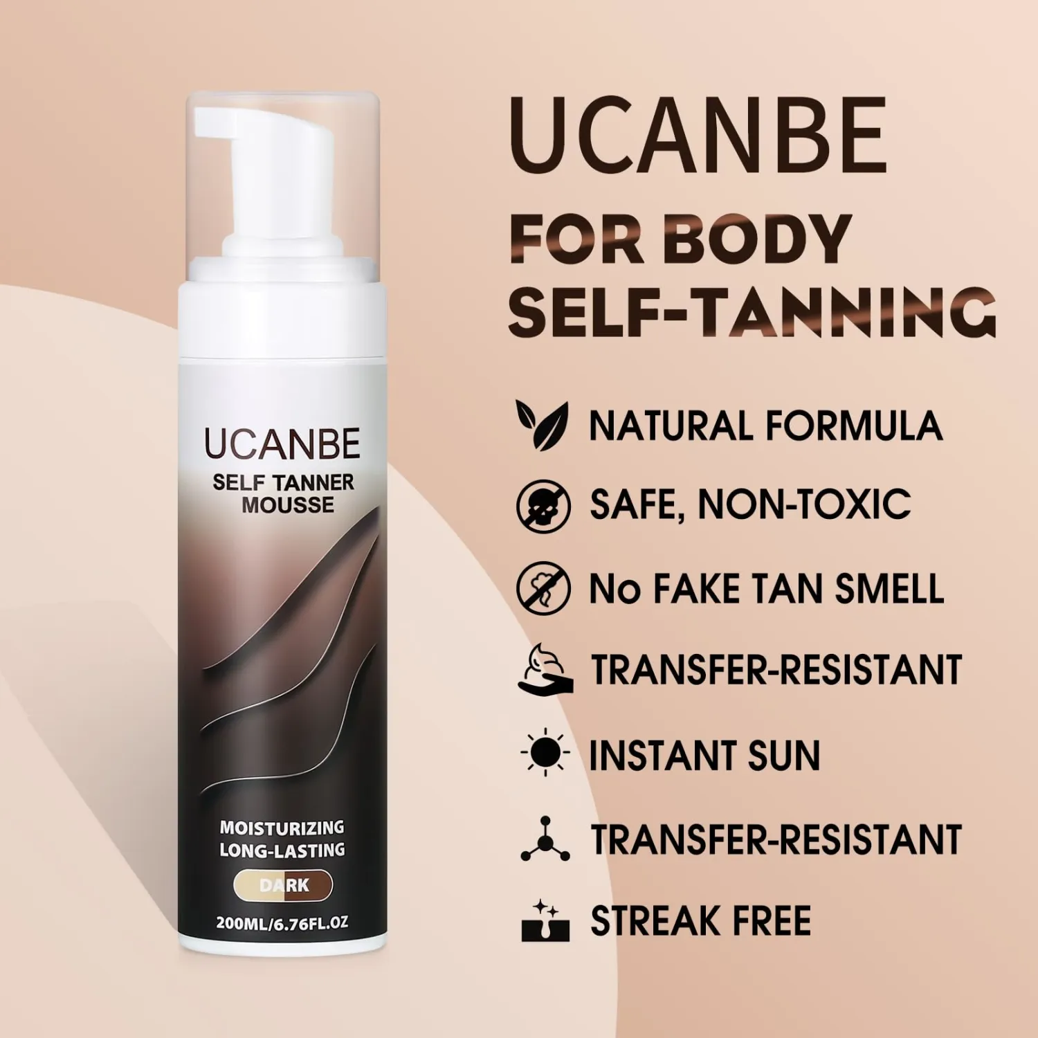 UCANBE Self Tanner Mousse - Sunless Self Tanning Foam, Ultra Dark Bronze Fast Drying Fake Tan for All Skin Tone, Lightweight, Streak Free, 6.76Fl Oz - Dark