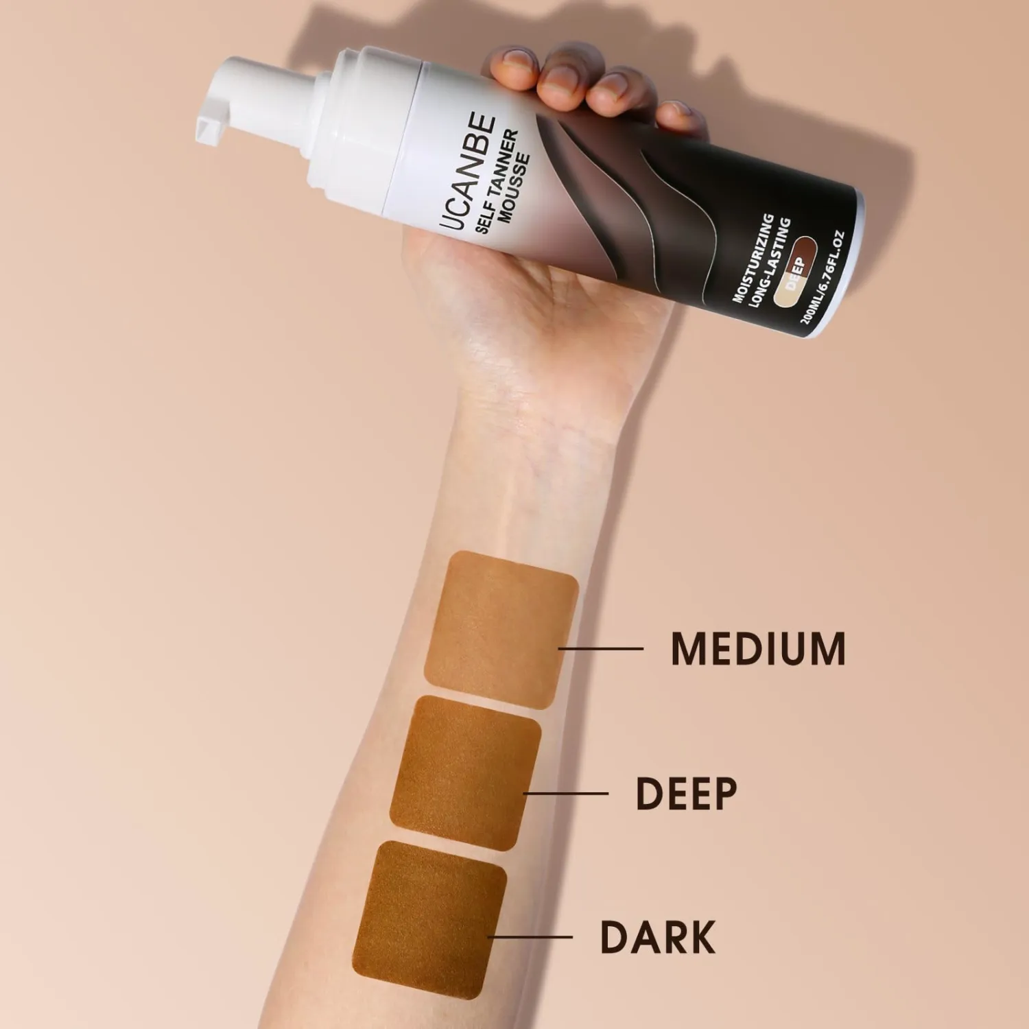 UCANBE Self Tanner Mousse - Sunless Self Tanning Foam, Fast Drying Fake Tan for Medium to Dark Skin Tone, Lightweight, Streak Free Golden Glow, 6.76Fl Oz - Deep