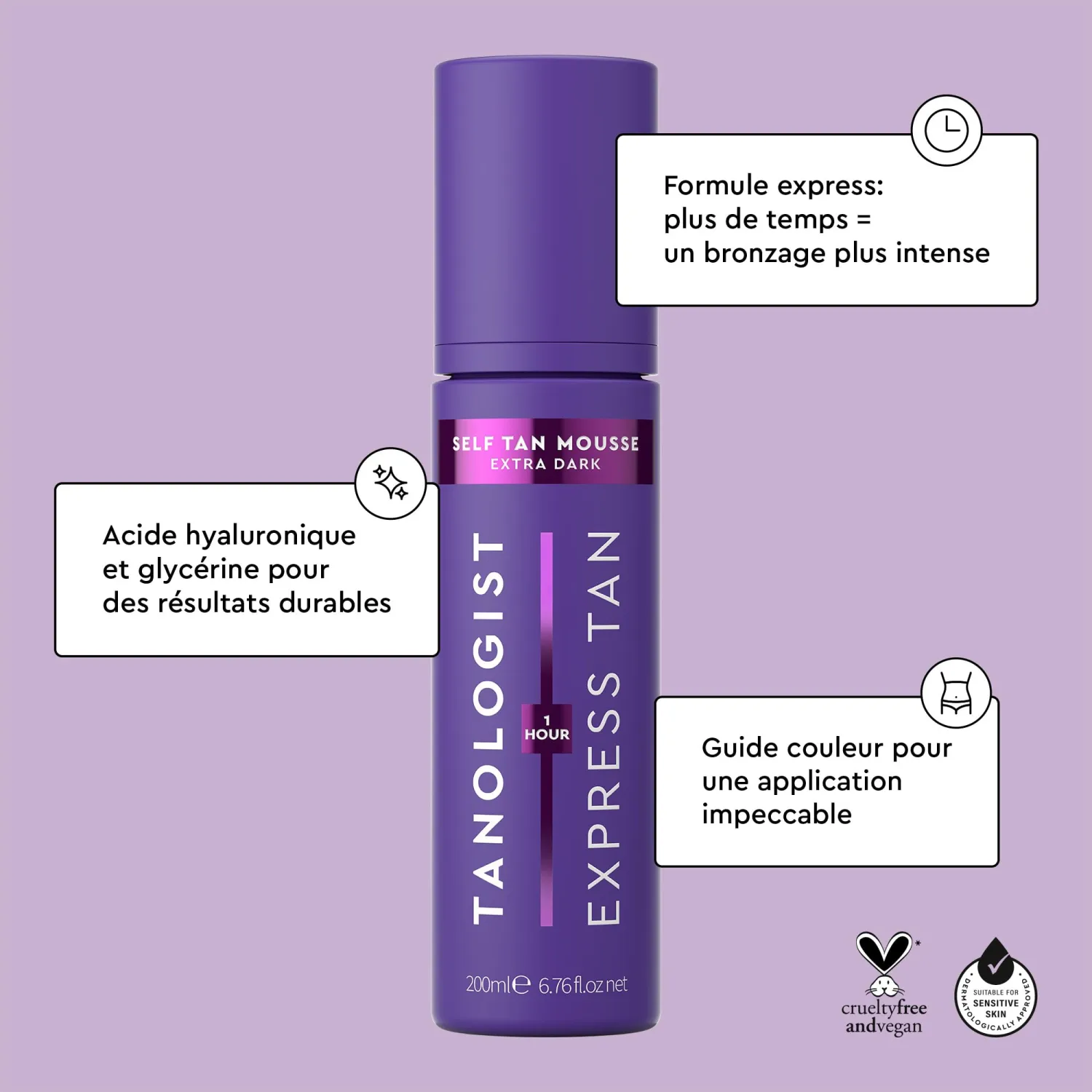 Tanologist Express Self Tan Mousse, Extra Dark - Hydrating Sunless Tanning Foam, Vegan and Cruelty Free - 6.76 Fl Oz