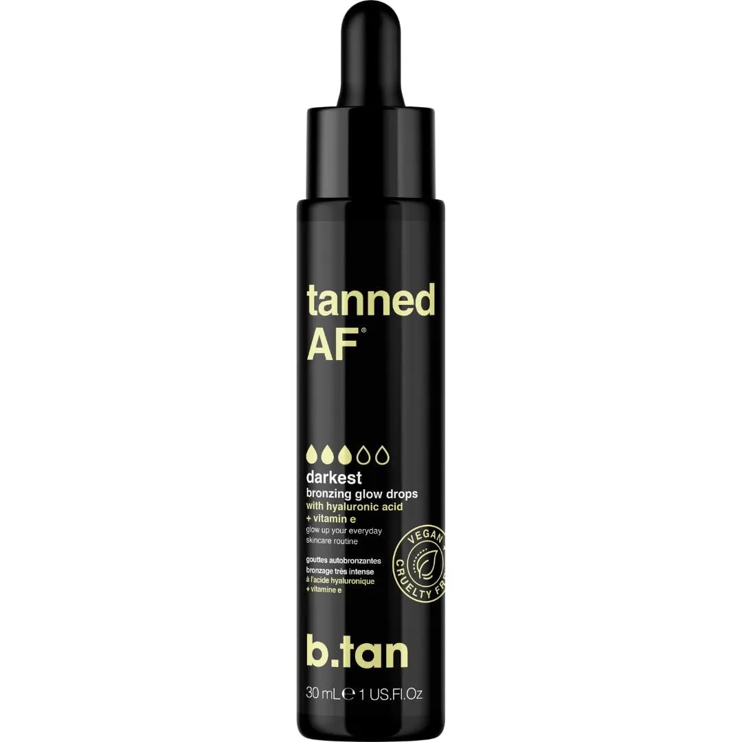 b.tan Darkest Self Tanning Drops for Face & Body | Get Tanned - Best, Darkest Gradual Self Tanner Bronzing Glow Drops, No Fake Tan Smell, Vegan, Cruelty Free, 1.0 Fl Oz