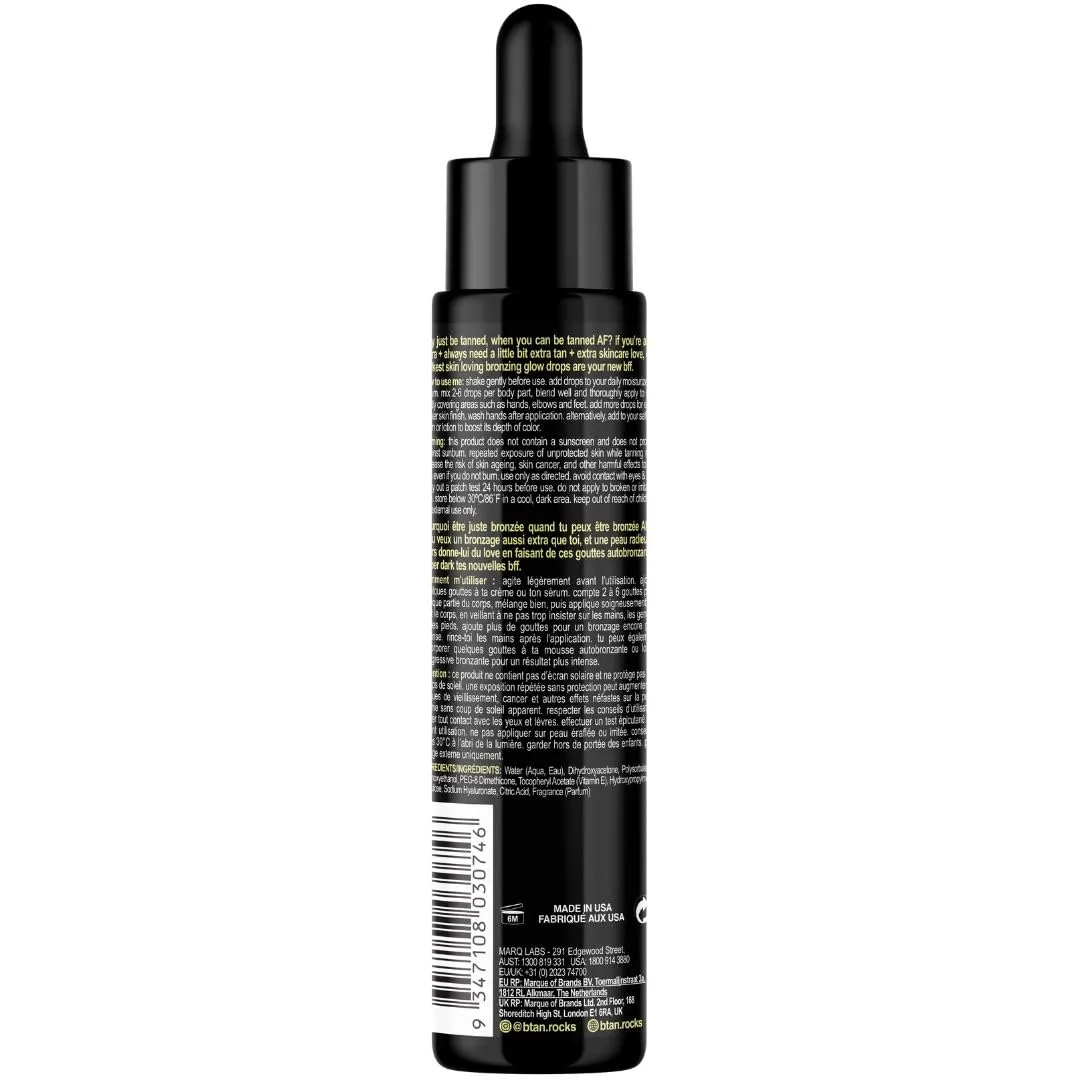 b.tan Darkest Self Tanning Drops for Face & Body | Get Tanned - Best, Darkest Gradual Self Tanner Bronzing Glow Drops, No Fake Tan Smell, Vegan, Cruelty Free, 1.0 Fl Oz