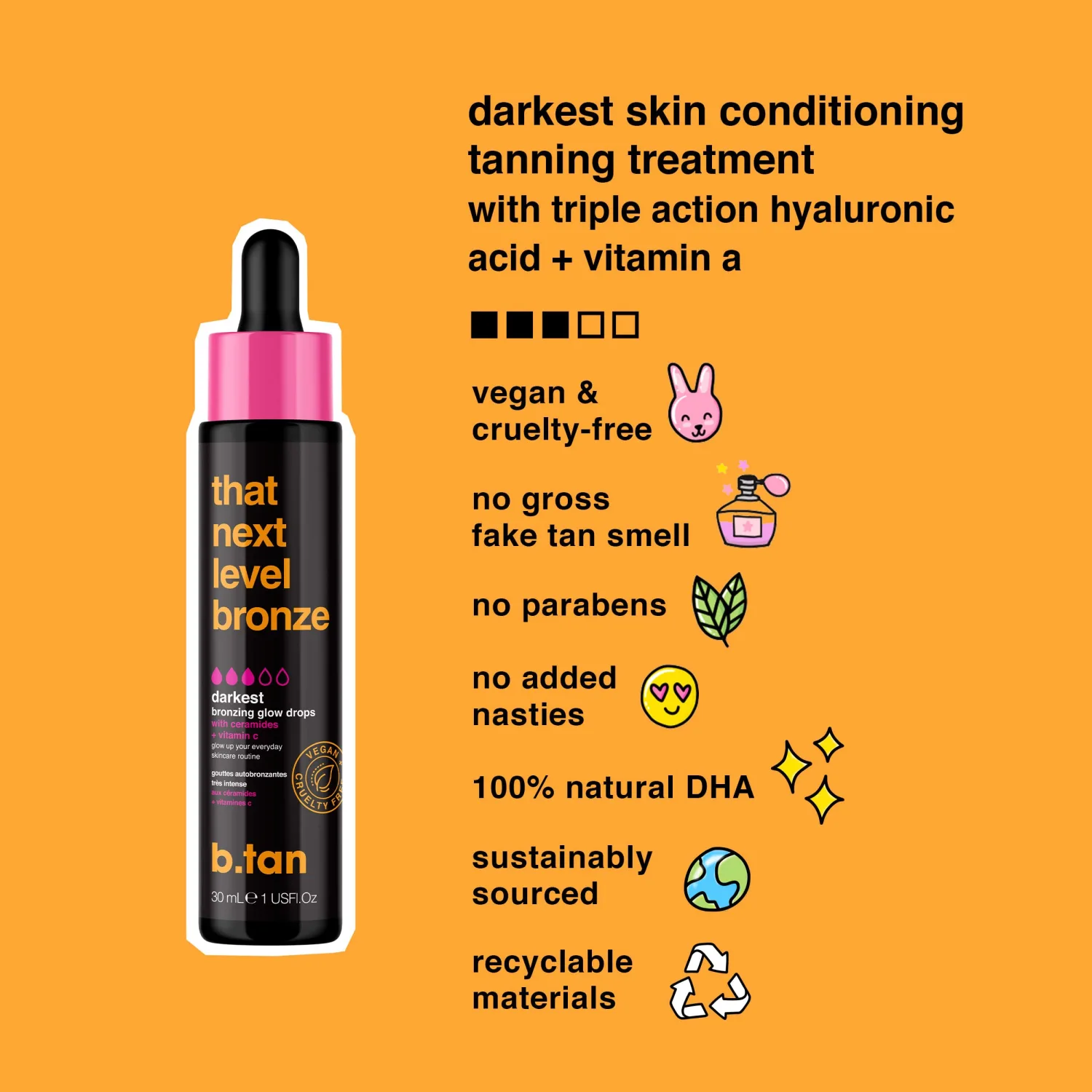 b.tan Dark Self Tanning Drops for Face & Body | That Next Level Bronze - Best Darkest Gradual Sunless Tanner Bronzing Glow Drops, Vegan, Cruelty Free, 1.0 Fl Oz