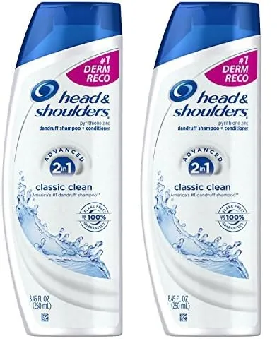 Head and Shoulders Classic Clean 2-in-1 Anti-Dandruff Shampoo + Conditioner 8.45 Fl Oz (Pack of 2)