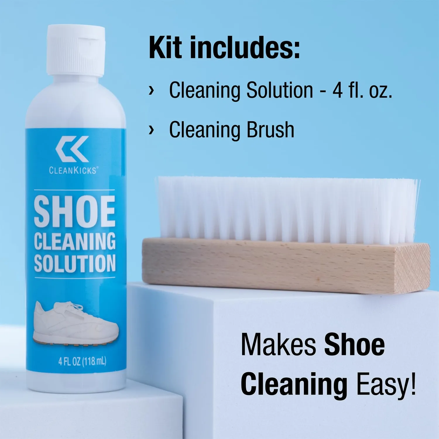 Shoe Cleaning Kit - Footwear Cleaner for Sneakers, Boots, Cleats, and Many Other Shoe Types - (4 Ounce Bottle and Brush). Packaging May Vary Between Green and Blue.