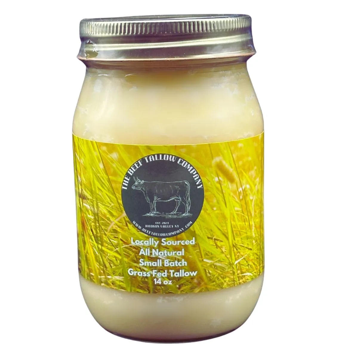 The Beef Tallow Company | 100% Pure small batch grass fed beef tallow | Dry rendendered, non deoderized for rich beef flavor| Saftey shrink sealed glasss jar | Locally sourced and made in the Hudson Valley | No additives, No preservatives, All Natural , Keto, Paleo friendly | No GMO, Microplastic free
