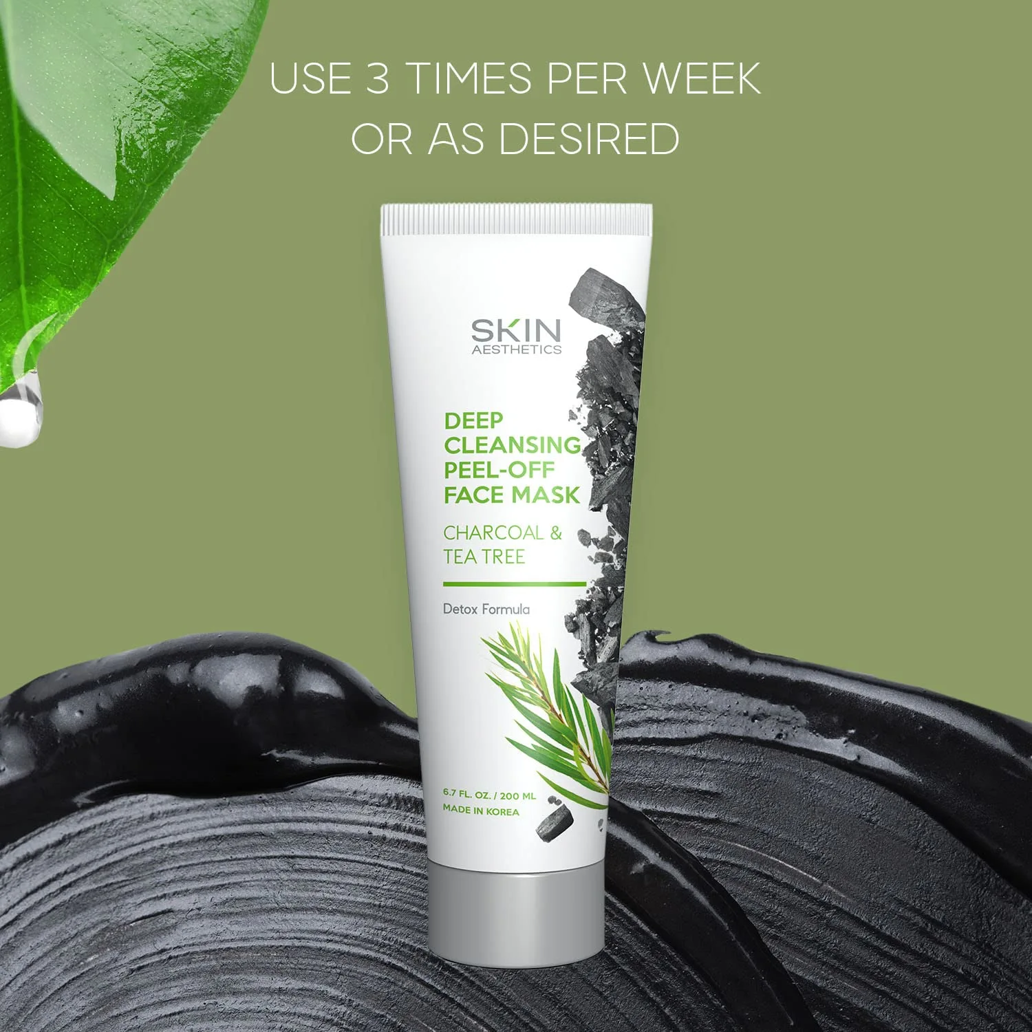 Charcoal & Tea Tree Peel-Off Face Mask - Blackhead Remover, Acne Treatment, Unclogs Pores, Deep Cleansing - Dermatologist Tested Korean Skincare, Clean Beauty, Cruelty-Free - 6.7 Fl oz