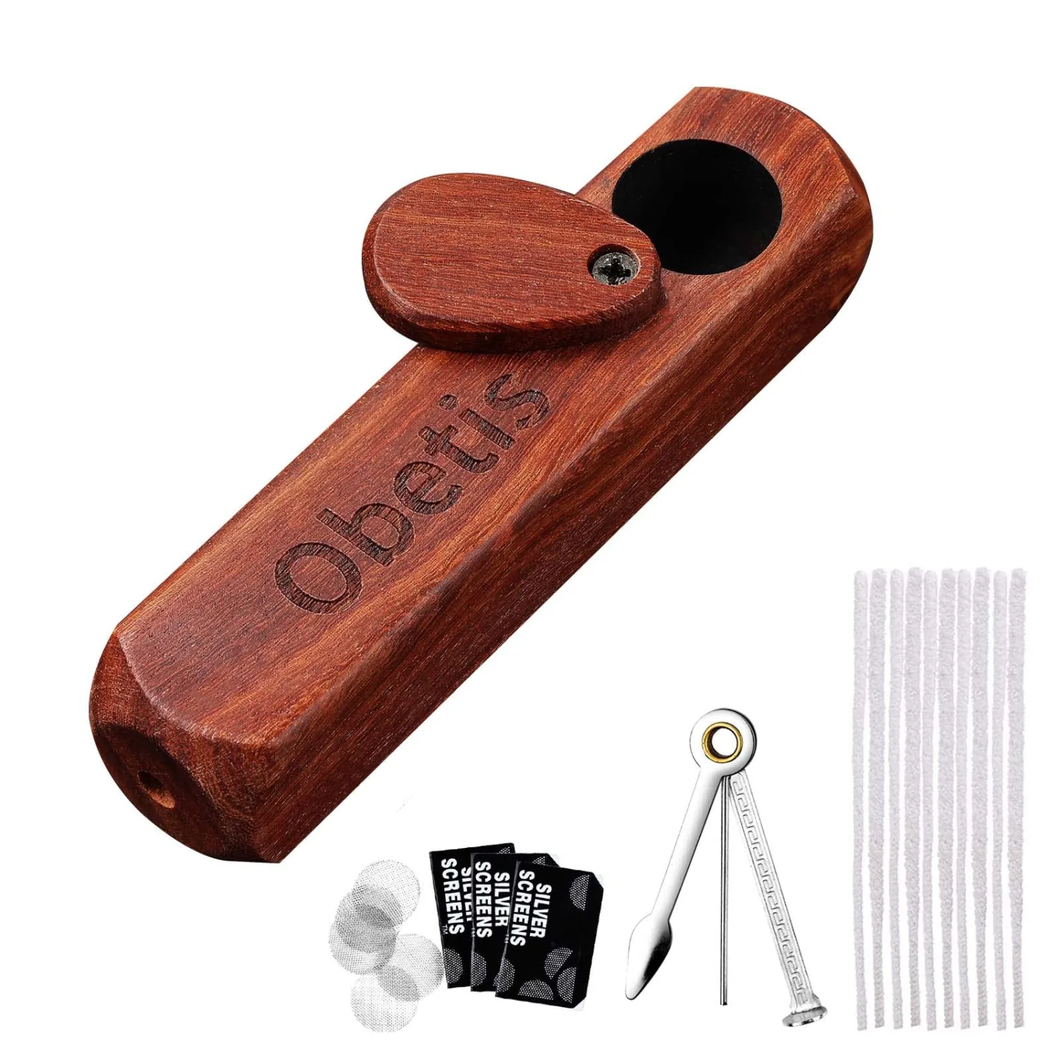 Handmade Tobacco Pipe Set - Retro Tobacco Pipe with Sliding Lid, Rosewood Pipe Set with Box and Accessories for Beginner