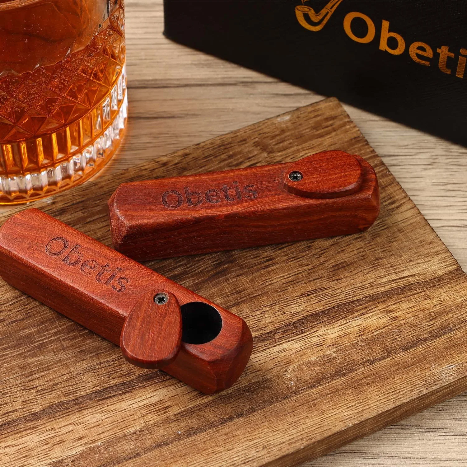 Handmade Tobacco Pipe Set - Retro Tobacco Pipe with Sliding Lid, Rosewood Pipe Set with Box and Accessories for Beginner