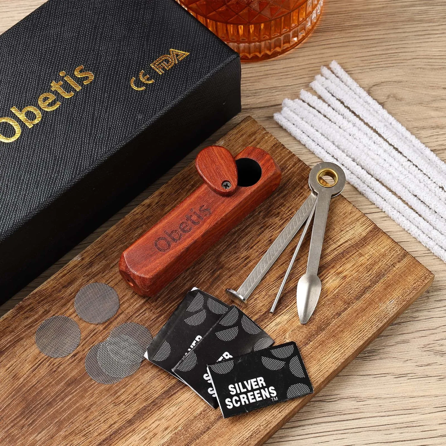 Handmade Tobacco Pipe Set - Retro Tobacco Pipe with Sliding Lid, Rosewood Pipe Set with Box and Accessories for Beginner