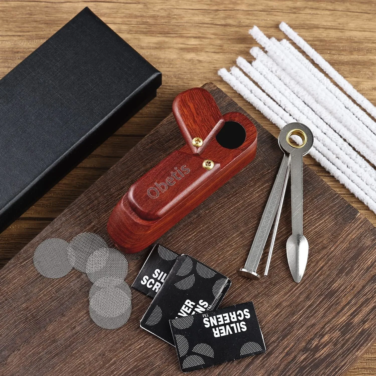 Handmade Tobacco Pipe Set - Rosewood Tobacco Pipe, Classic Retro Pipe, Starter Pipe Kit with Accessories and Gift Box