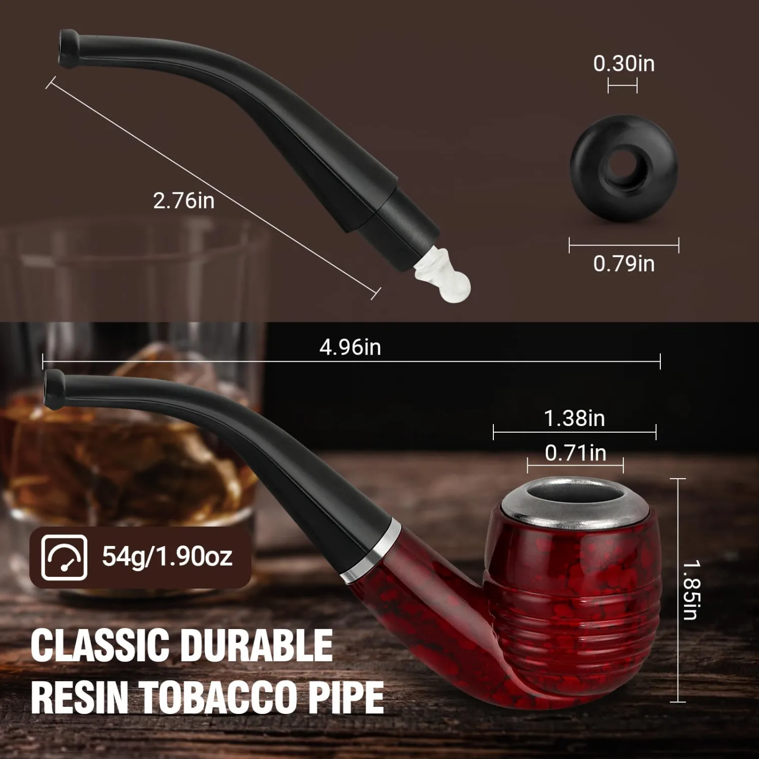 Smoking Set - Resin Dual Purpose Red Pipe With Pouch, Accessories, Beginner Kit or Props
