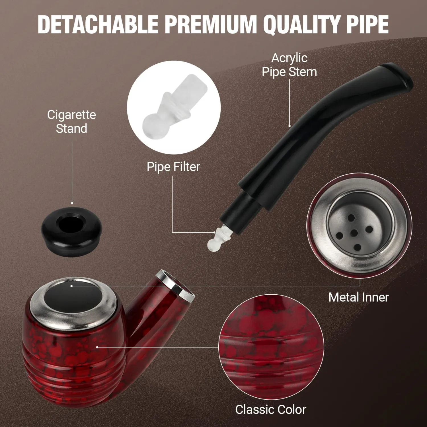 Smoking Set - Resin Dual Purpose Red Pipe With Pouch, Accessories, Beginner Kit or Props