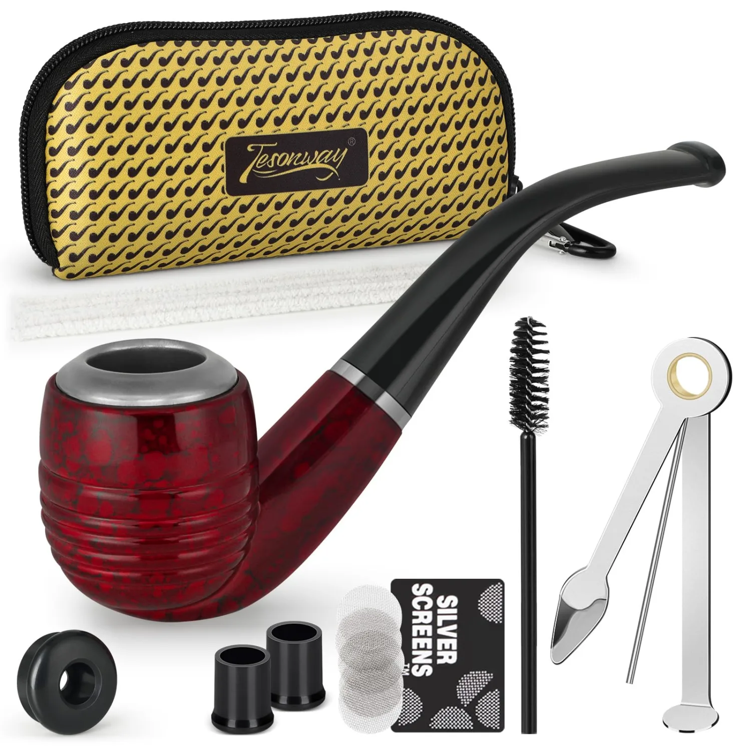 Smoking Set - Resin Dual Purpose Red Pipe With Pouch, Accessories, Beginner Kit or Props