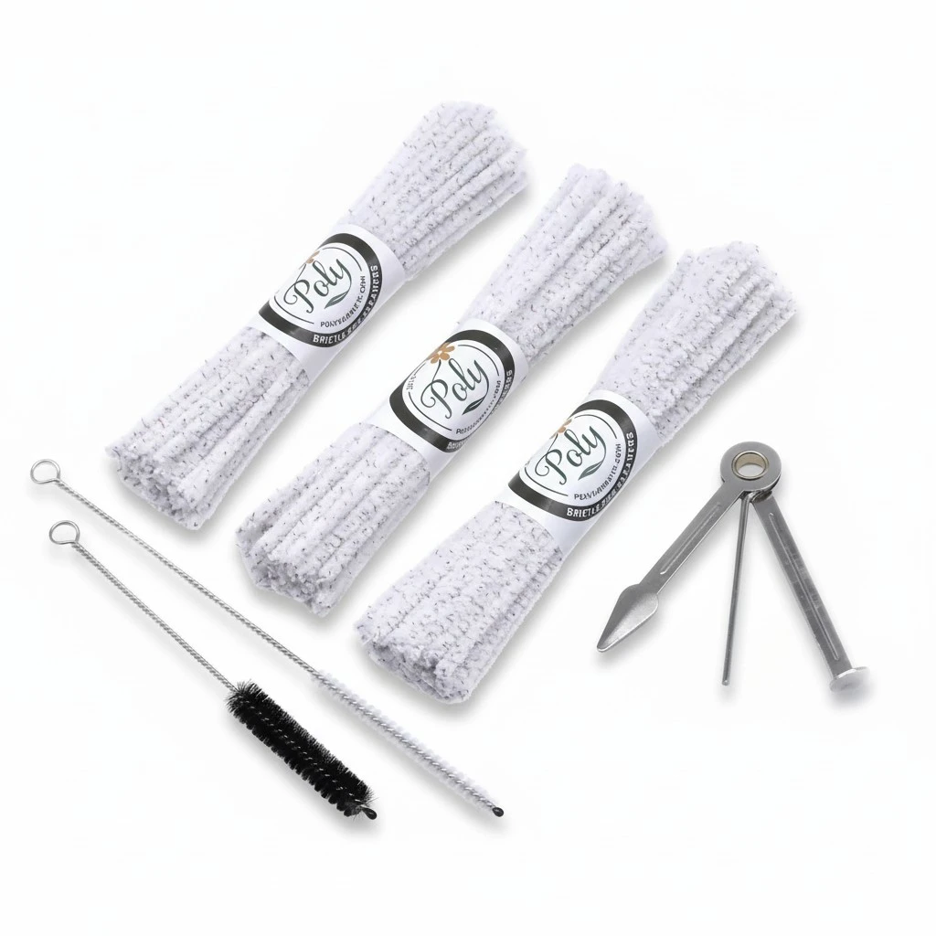 Pipe Cleaners Tool Set for Glass and Pipe Smoking | 132 Hard Bristle Pipe Cleaners, 2 Nylon Bristle Brush, Tamper Tool