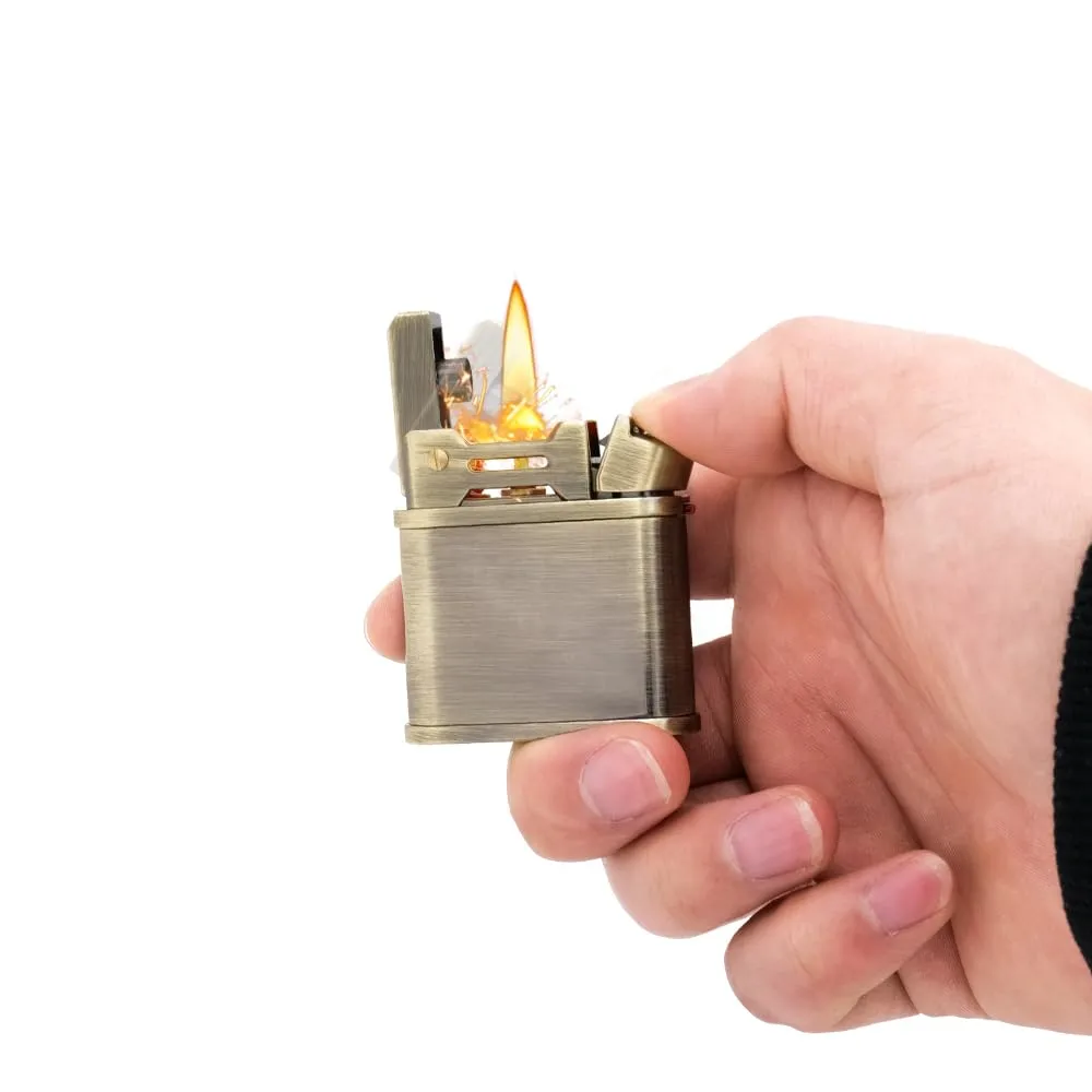 Fluid Refillable Lighter - Windproof Lighters Vintage with One Press Ignition; Personalized Lighters for mem; Pocket Lighter Use with Lighter Fluid (Bronze)