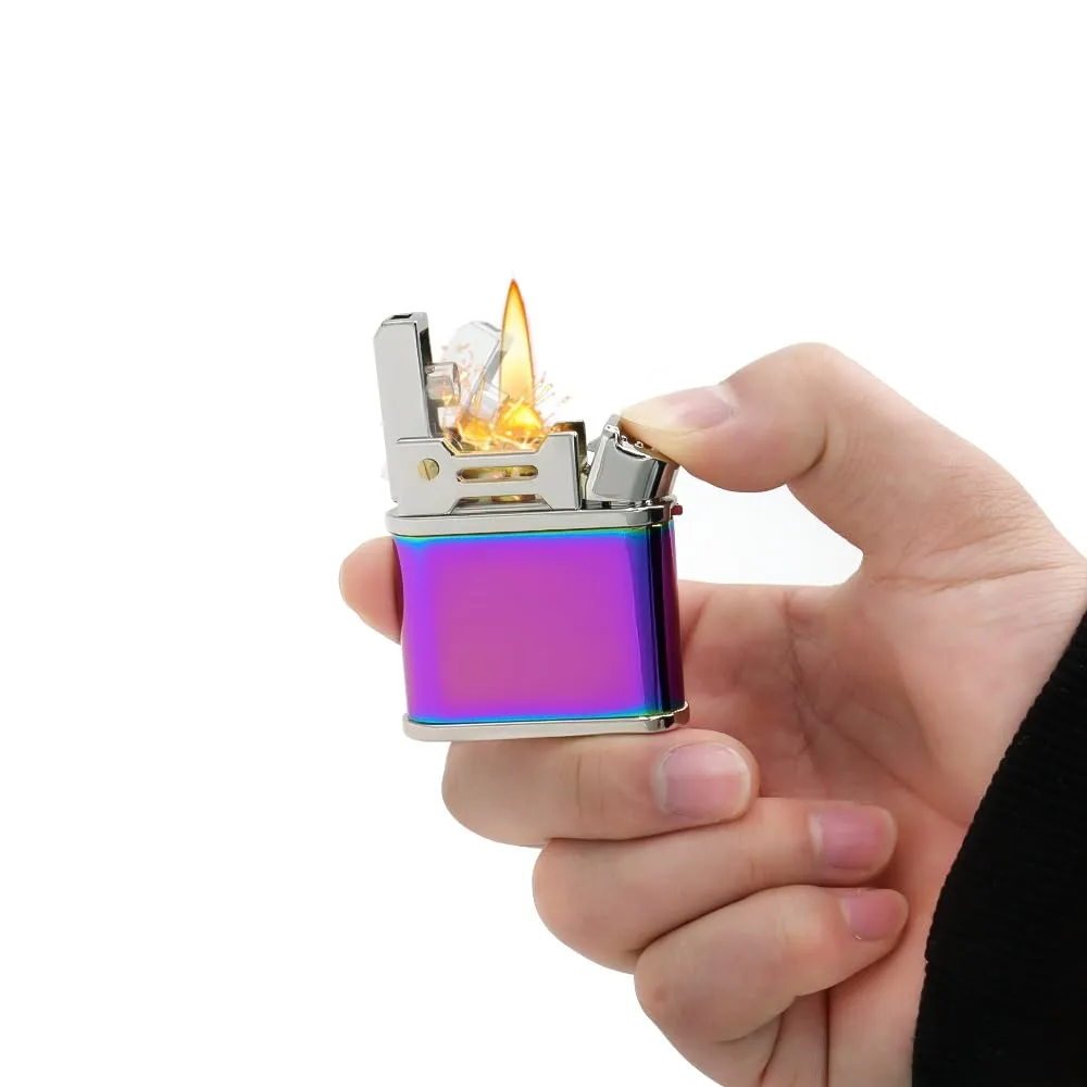 Fluid Refillable Lighter - Windproof Lighters Vintage with One Press Ignition; Personalized Lighters for mem; Pocket Lighter Use with Lighter Fluid (Ice)