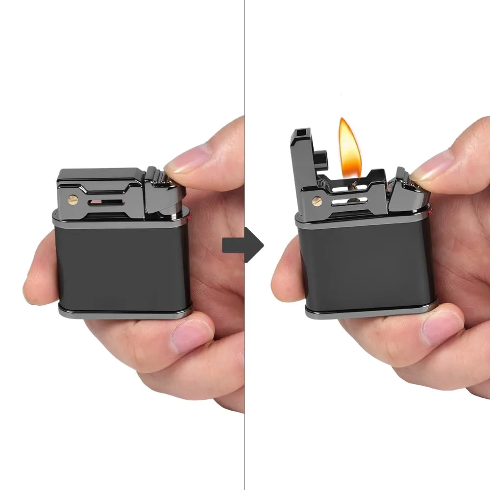 Fluid Refillable Lighter - Windproof Lighters Vintage with One Press Ignition; Personalized Lighters for mem; Pocket Lighter Use with Lighter Fluid (Ice)