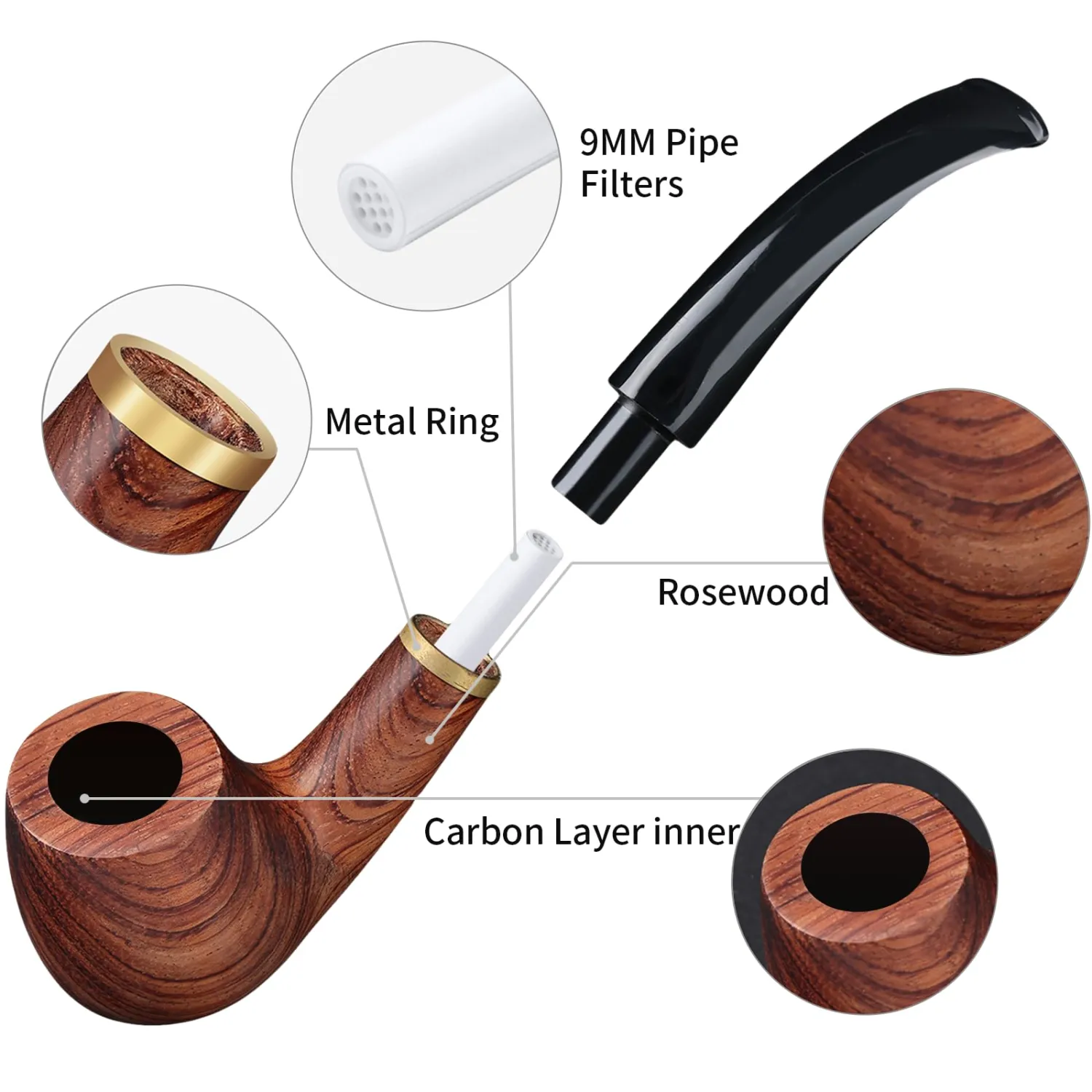 Joyoldelf Redwood Windproof Pipe Set with Foldable Pipe Stand and Accessories