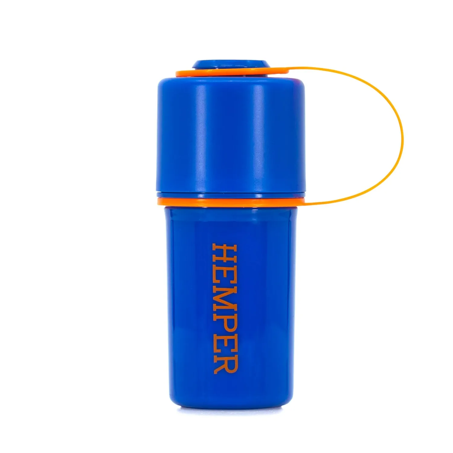Keeper 3-in-1 Herb Grinder with Dual Storage Compartments, Smell-Proof and Water-Resistant Design, Built-In Removable Grinder, Portable & Flexible Tether for On-the-Go Use - (Blue & Orange)