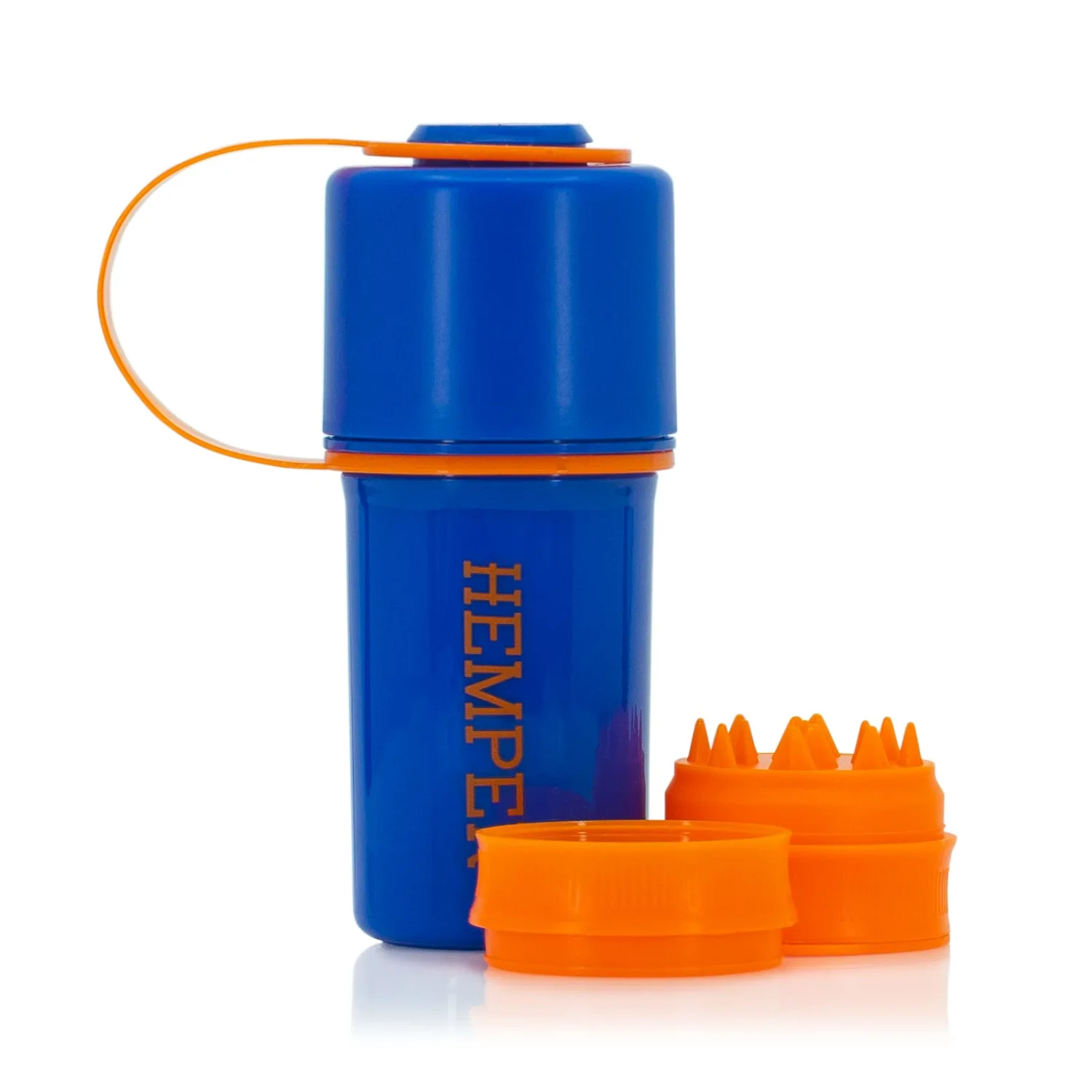 Keeper 3-in-1 Herb Grinder with Dual Storage Compartments, Smell-Proof and Water-Resistant Design, Built-In Removable Grinder, Portable & Flexible Tether for On-the-Go Use - (Blue & Orange)