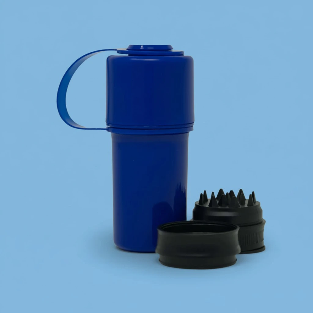 Keeper 3-in-1 Herb Grinder with Dual Storage Compartments, Smell-Proof and Water-Resistant Design, Built-In Removable Grinder, Portable & Flexible Tether for On-the-Go Use - (Blue)
